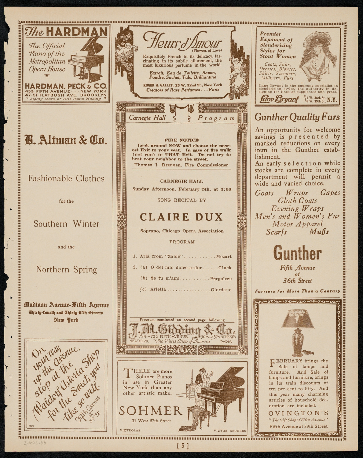Claire Dux, Soprano, February 5, 1922, program page 5