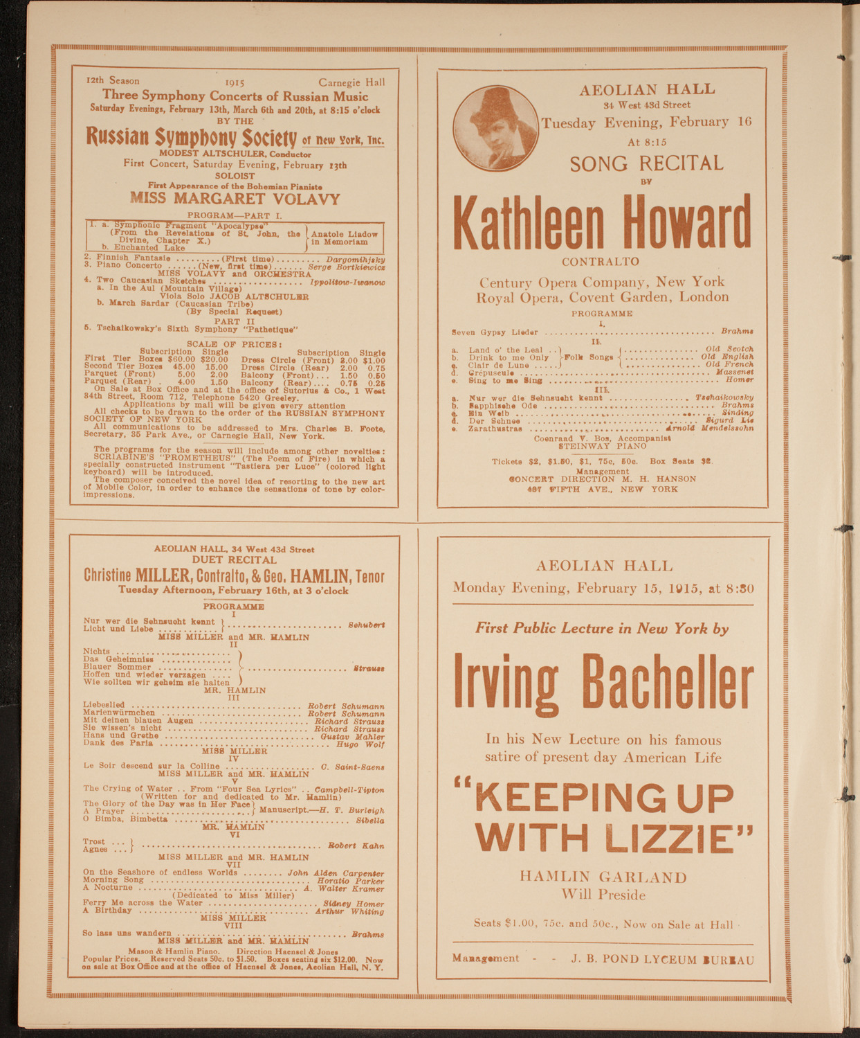 New York Philharmonic, February 12, 1915, program page 10