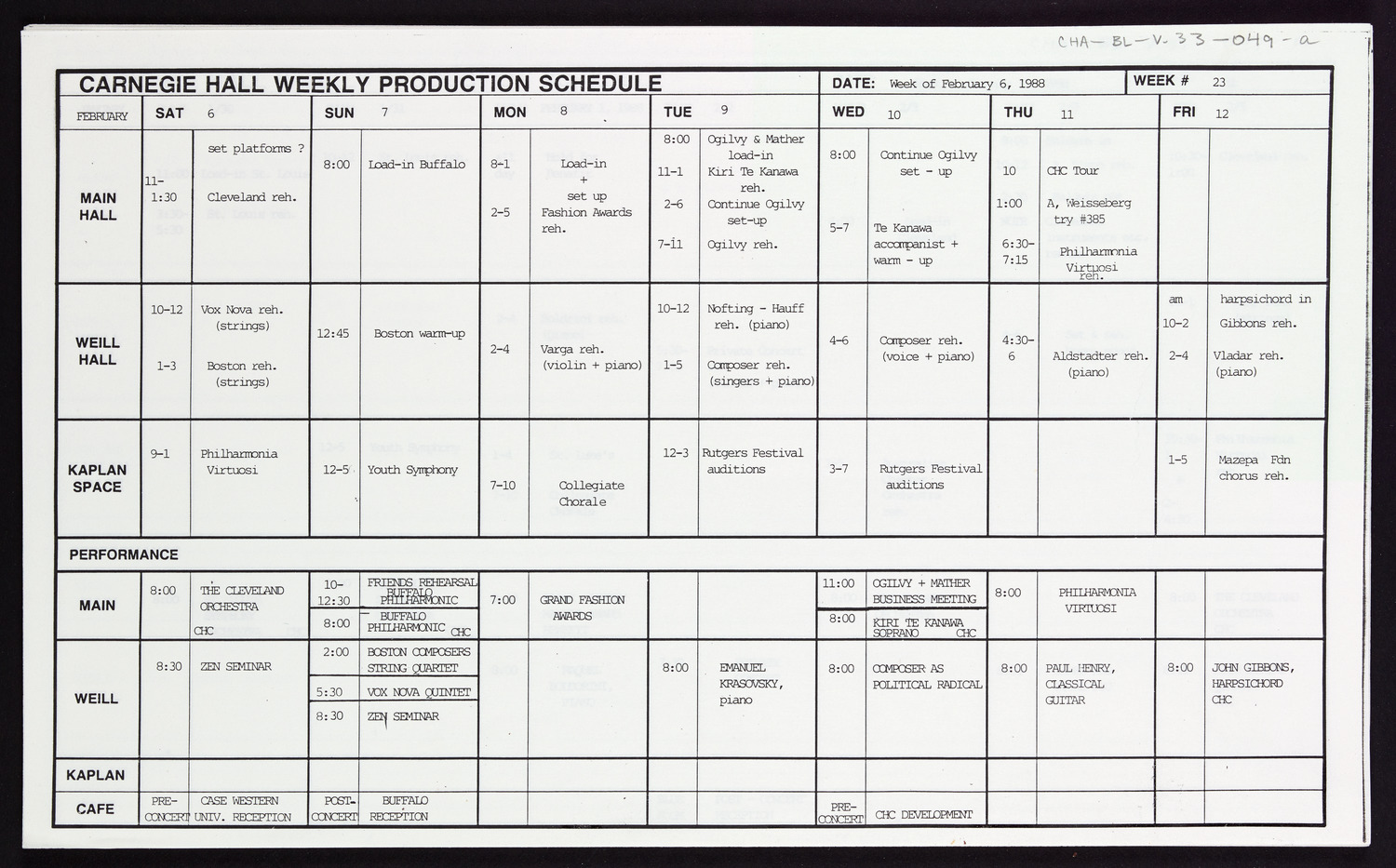 Carnegie Hall Booking Ledger, volume 33, page 49a