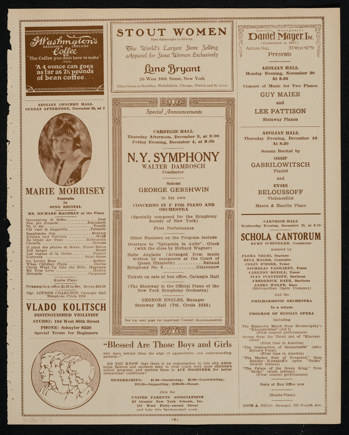 Boston Symphony Orchestra, November 28, 1925, program page 9