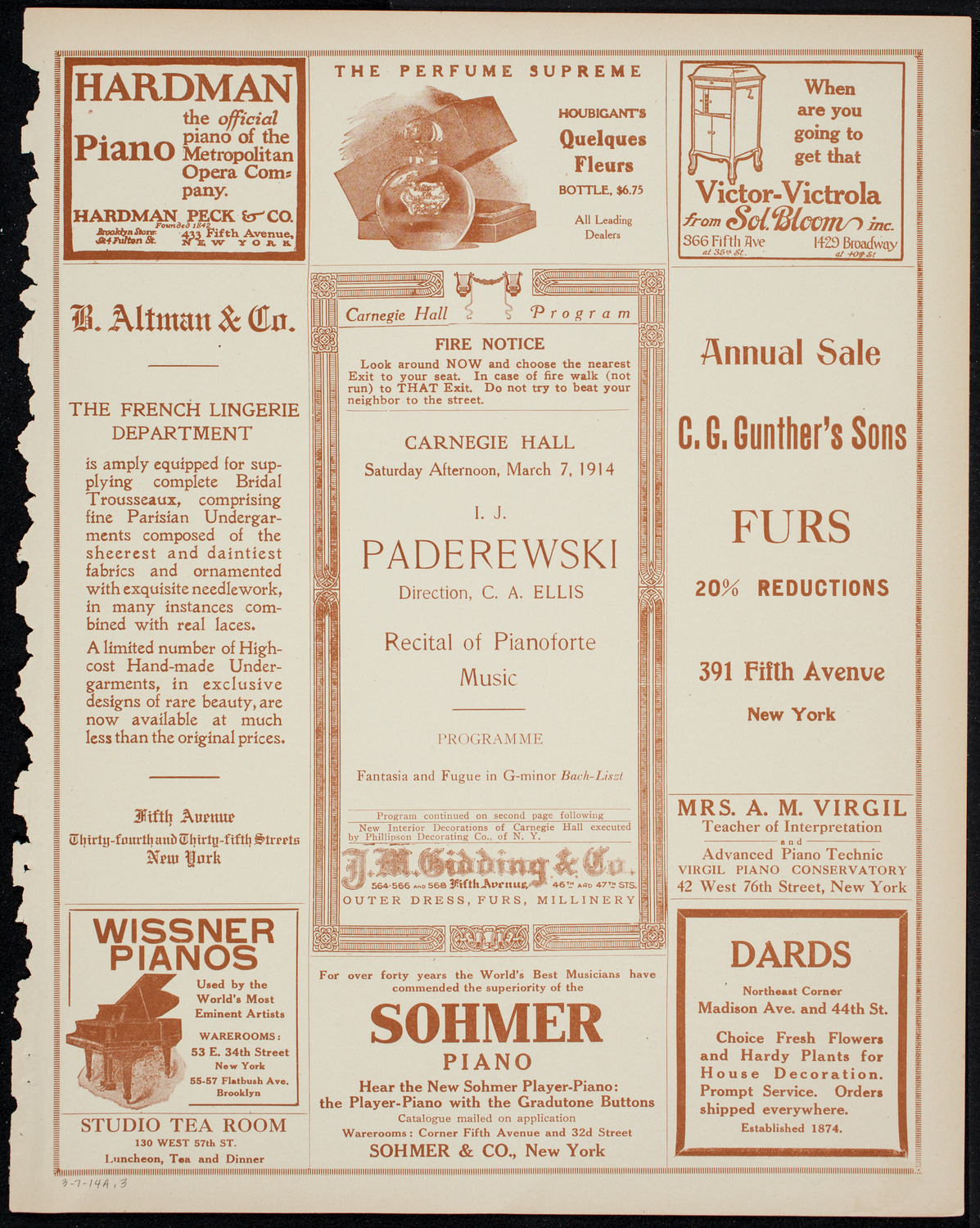Ignacy Jan Paderewski, Piano, March 7, 1914, program page 5