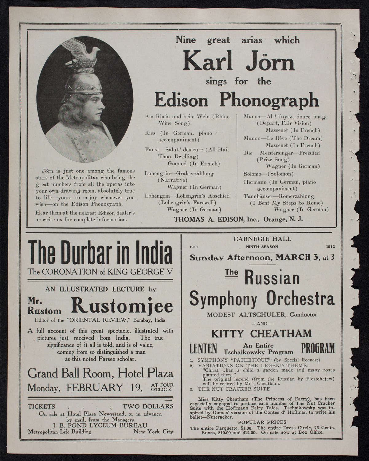 Karl Jörn, Tenor, February 13, 1912, program page 10