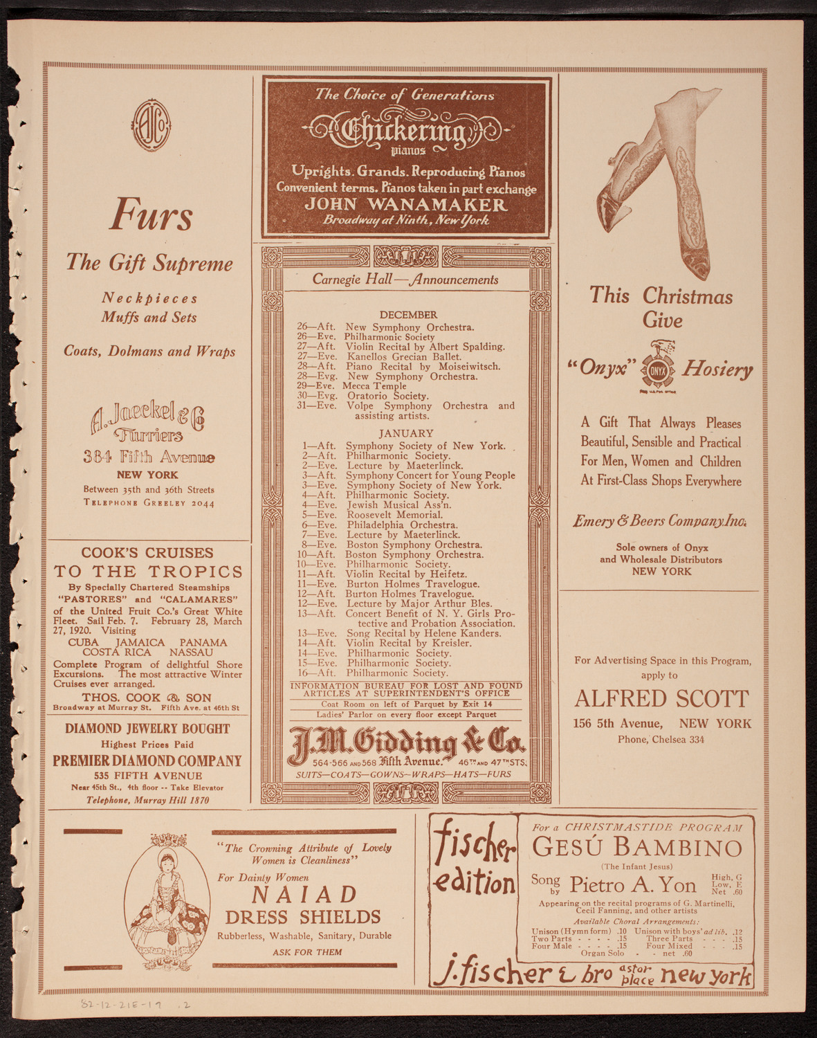 Josef Rosenblatt, Tenor, December 21, 1919, program page 3