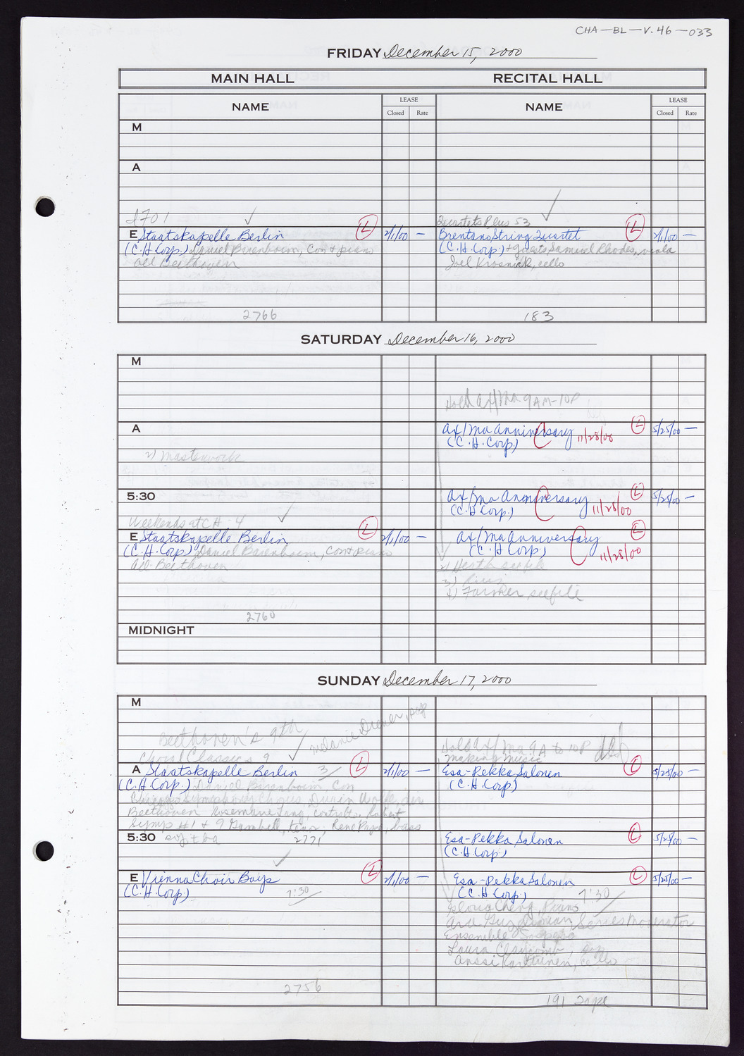 Carnegie Hall Booking Ledger, volume 46, page 33