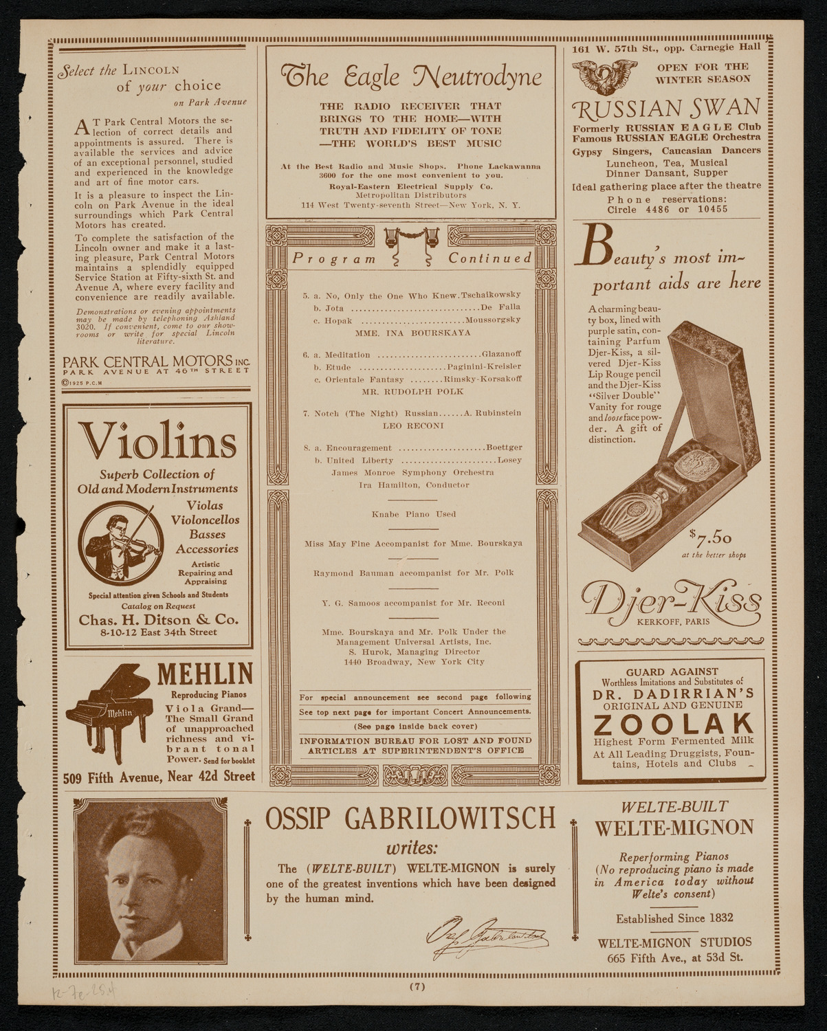 Benefit: Sanoker Relief, December 7, 1925, program page 7