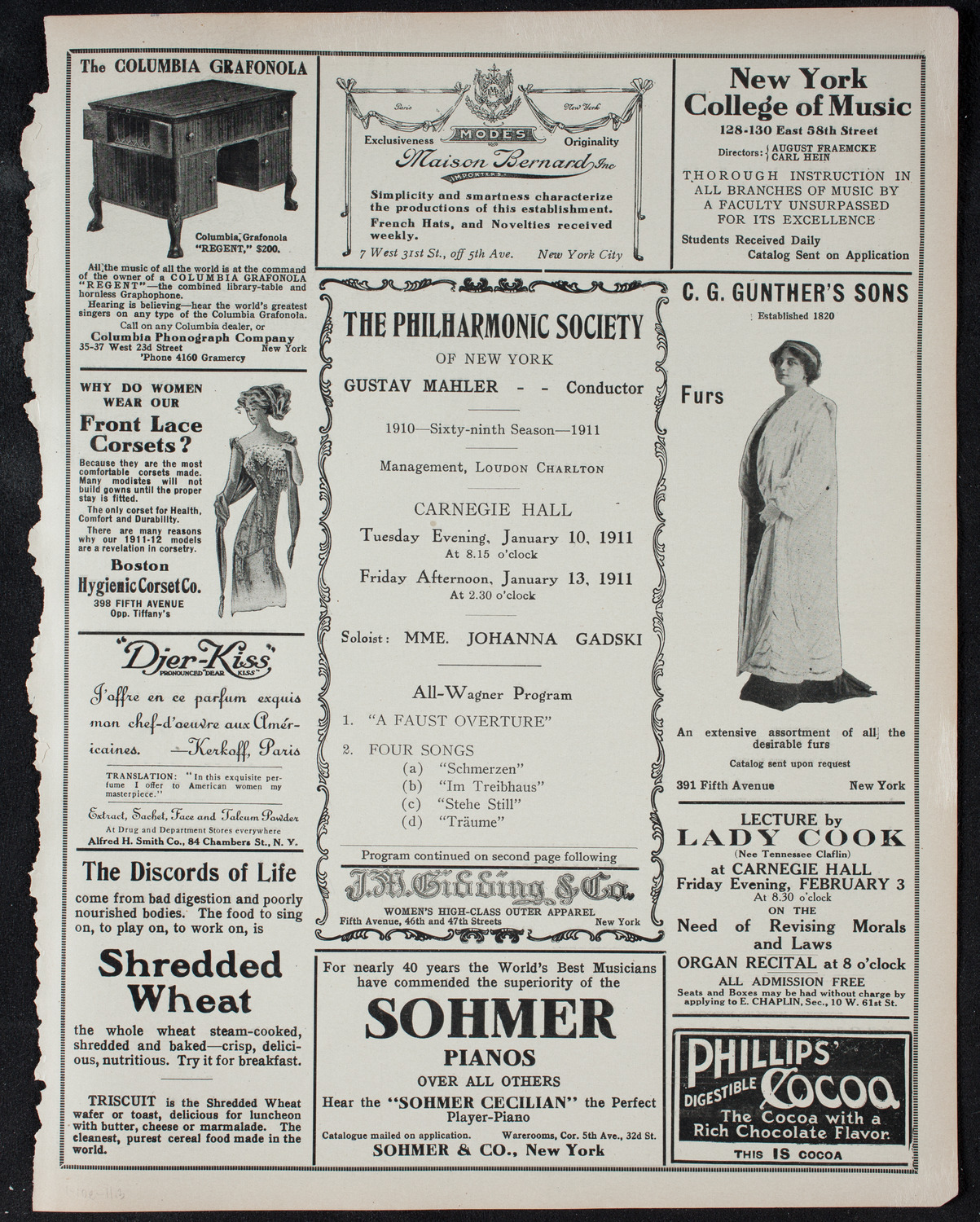 New York Philharmonic, January 10, 1911, program page 5