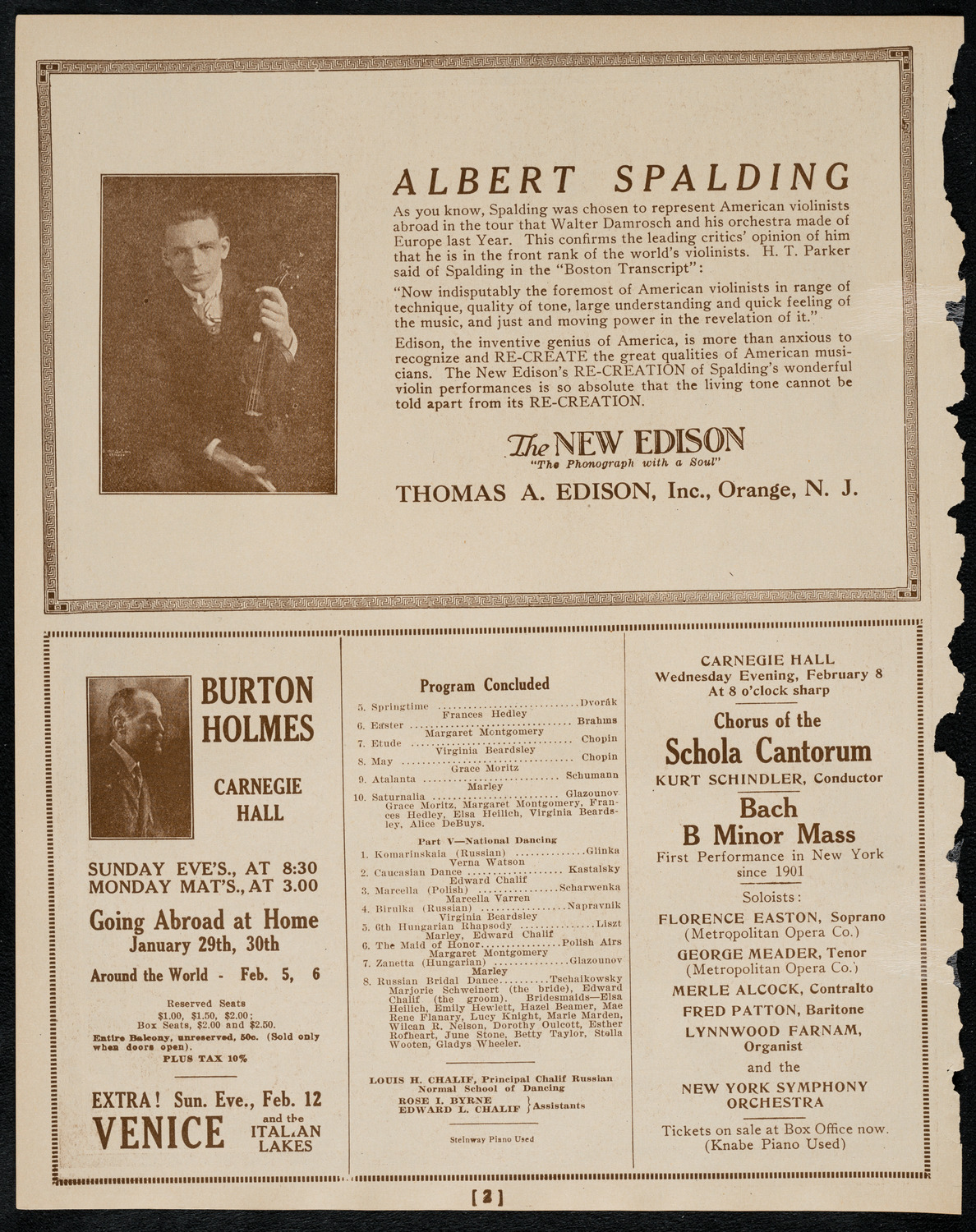 Chalif Dancers, January 28, 1922, program page 2
