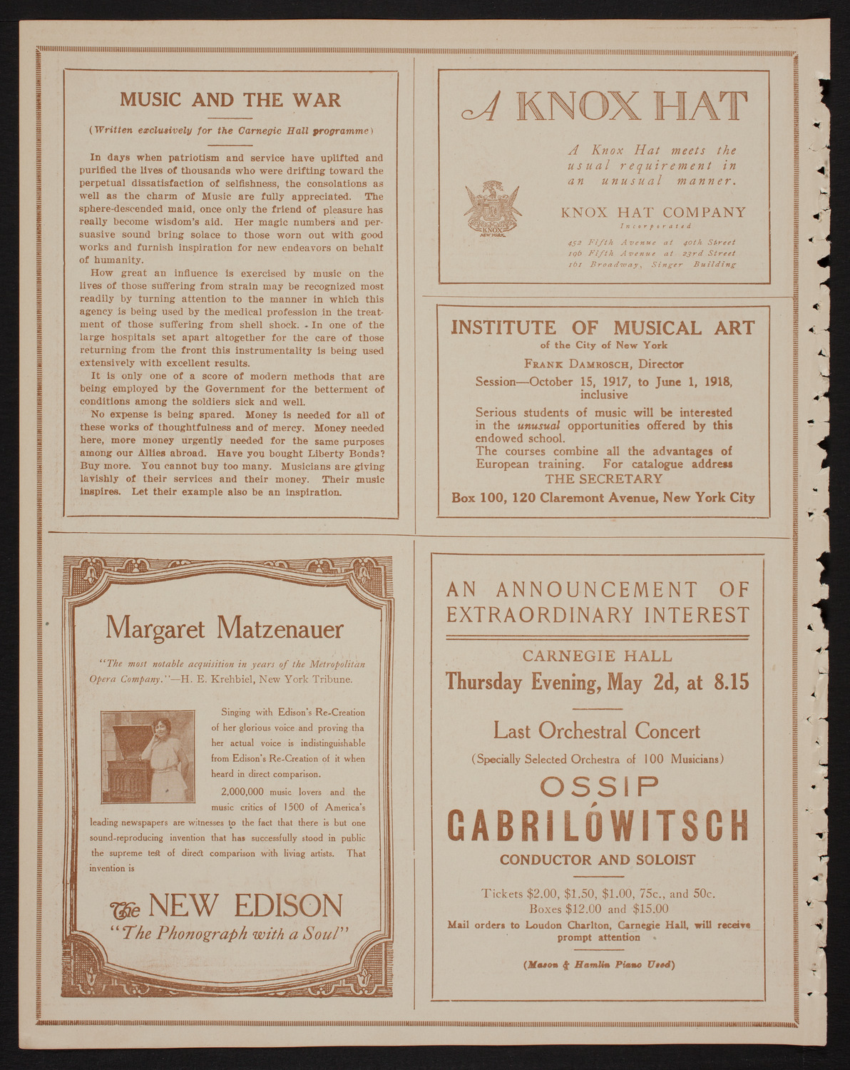 Ossip Gabrilowitsch Orchestral Concert, April 25, 1918, program page 2