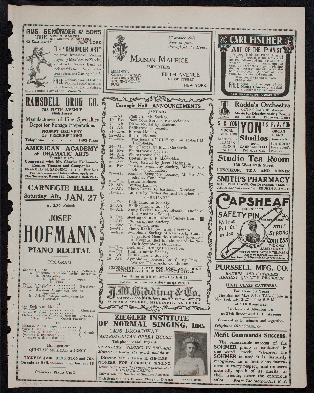 New York Philharmonic, January 18, 1912, program page 3