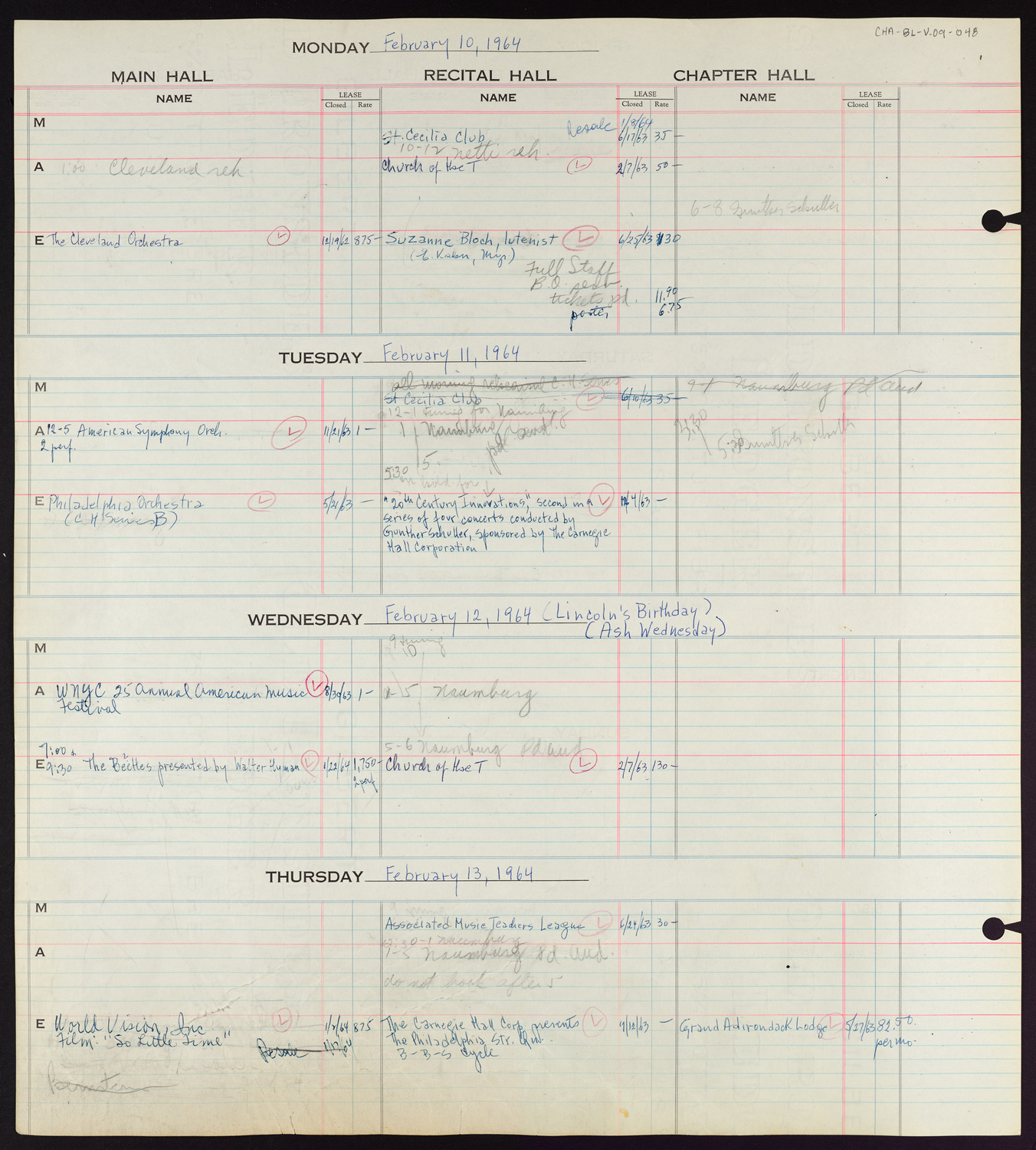 Carnegie Hall Booking Ledger, volume 9, page 48