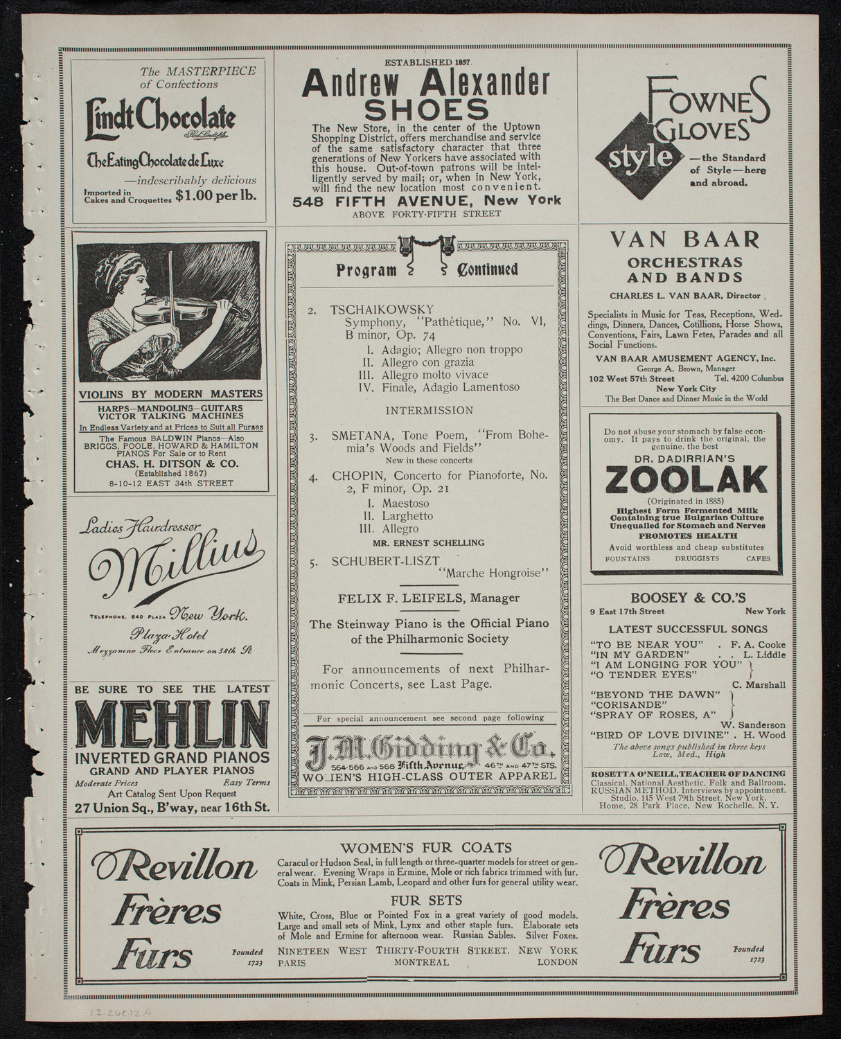 New York Philharmonic, December 26, 1912, program page 7