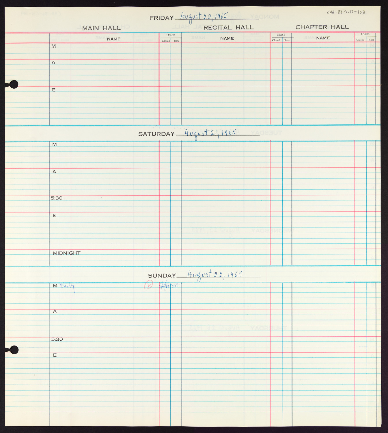 Carnegie Hall Booking Ledger, volume 10, page 103