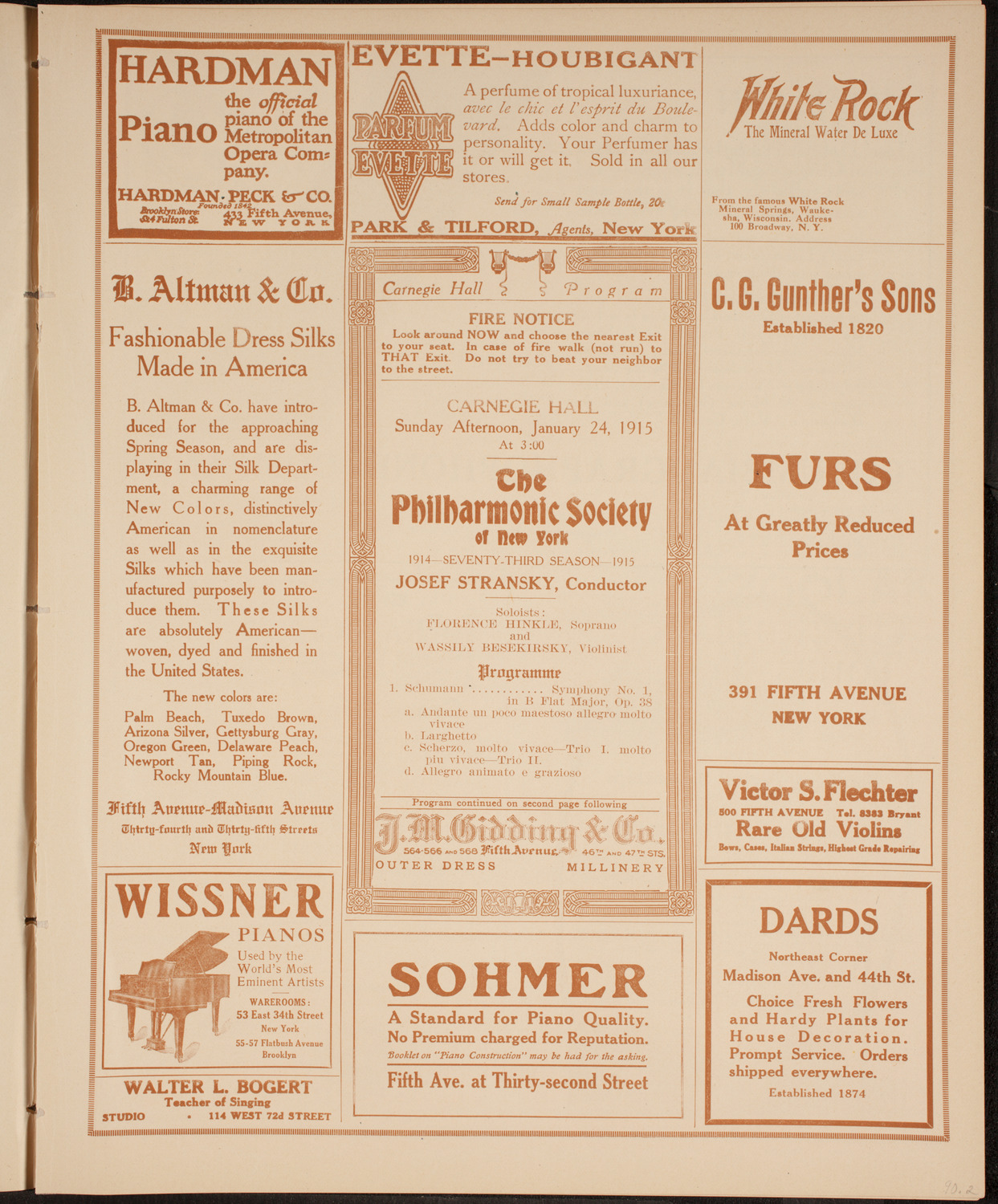 New York Philharmonic, January 24, 1915, program page 5