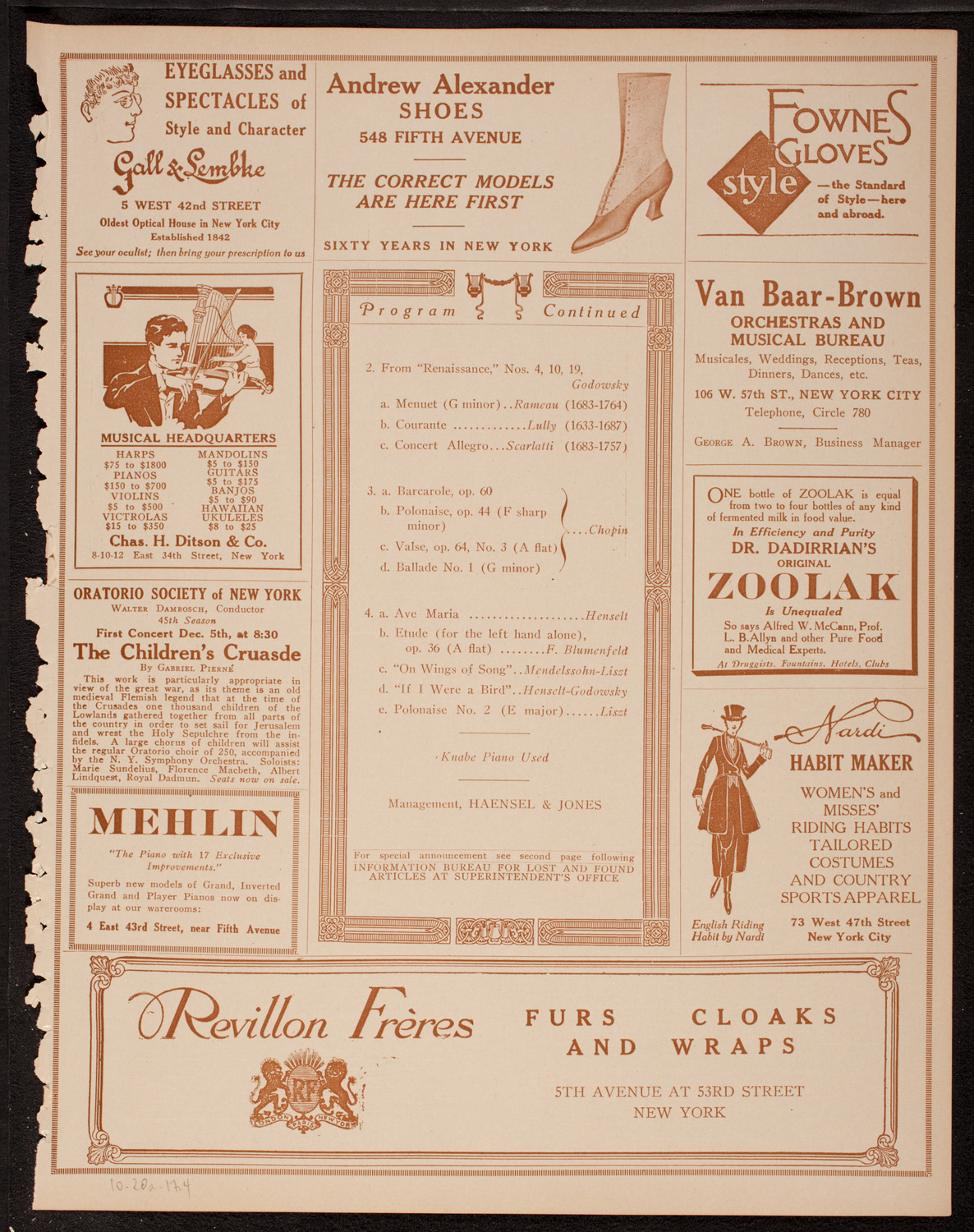 Leopold Godowsky, Piano, October 20, 1917, program page 7