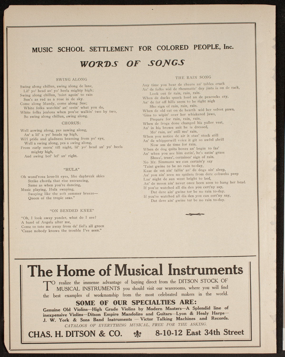 Clef Club Orchestra: Concert of Negro Music, May 2, 1912, program page 10