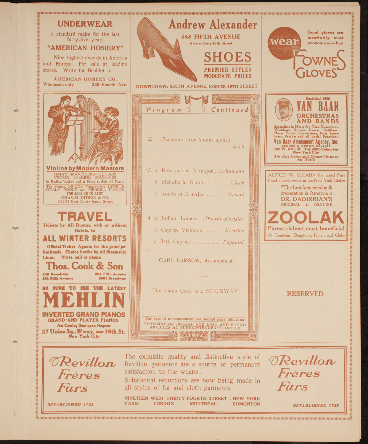 Fritz Kreisler, Violin, December 12, 1914, program page 7