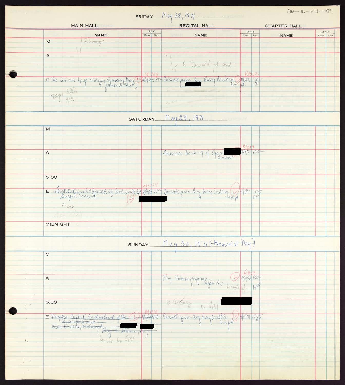 Carnegie Hall Booking Ledger, volume 16, page 79