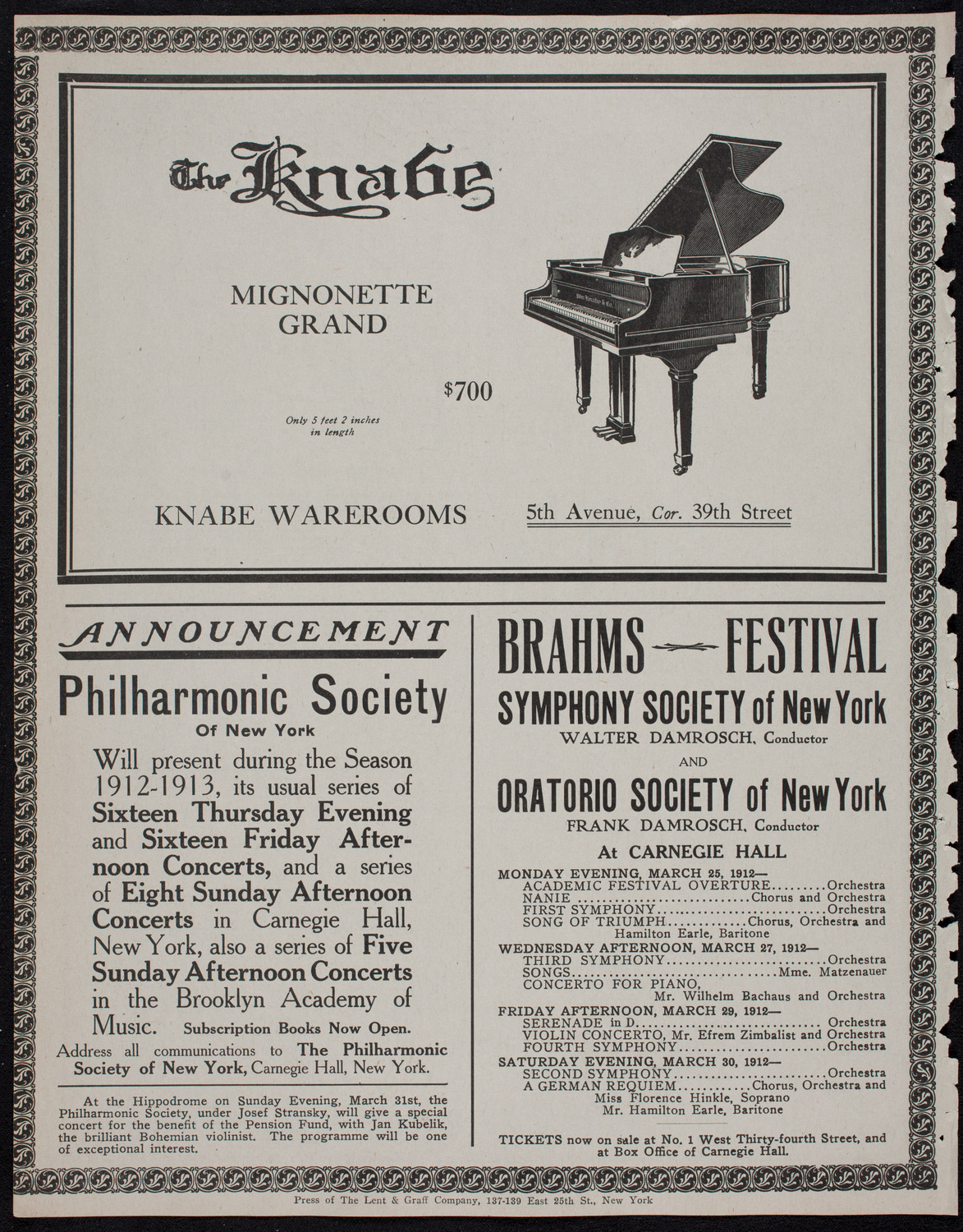 Johanna Gadski, Soprano, with the Arion Society, Liederkranz, and Volpe Symphony Society, March 24, 1912, program page 12