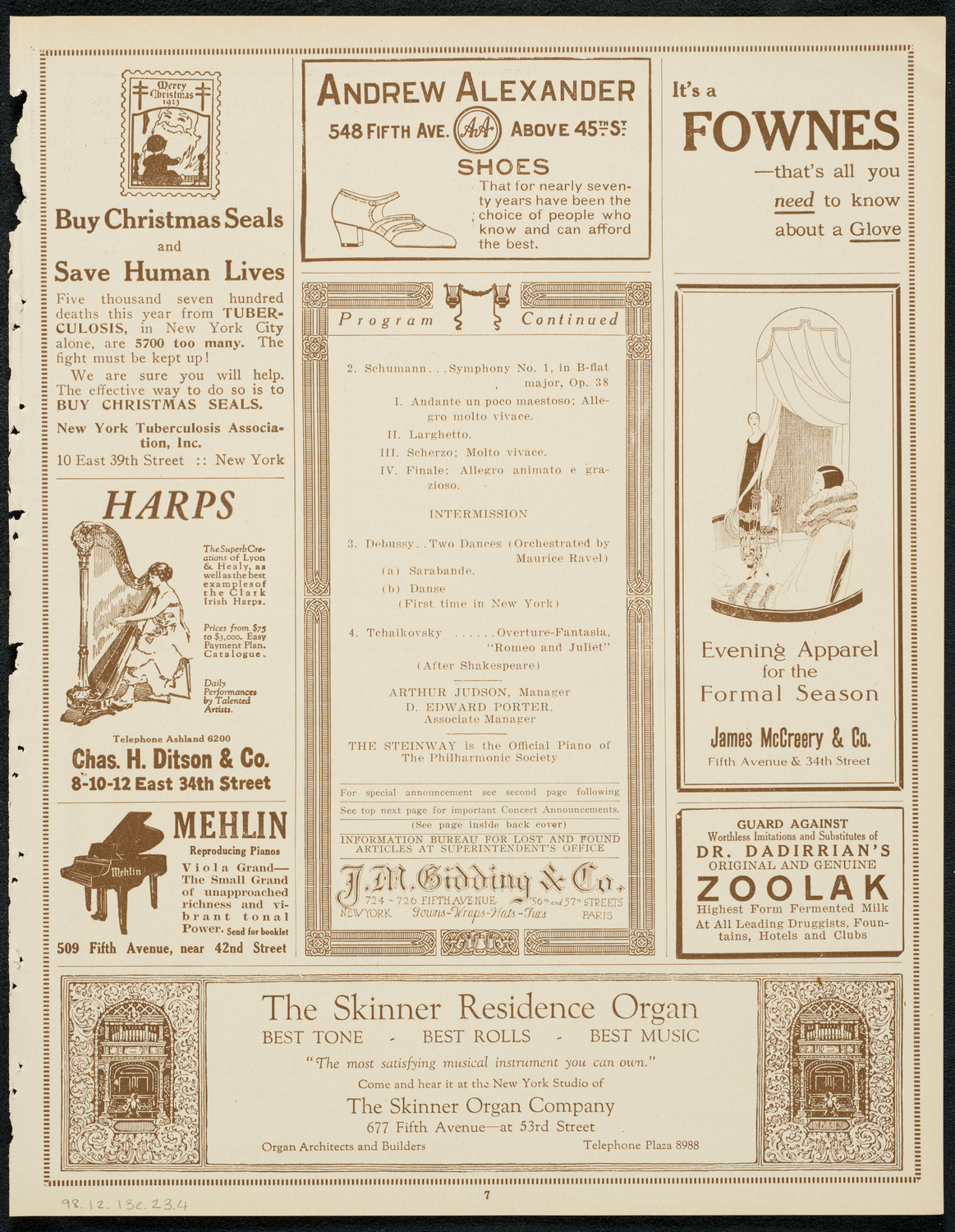 New York Philharmonic, December 13, 1923, program page 7