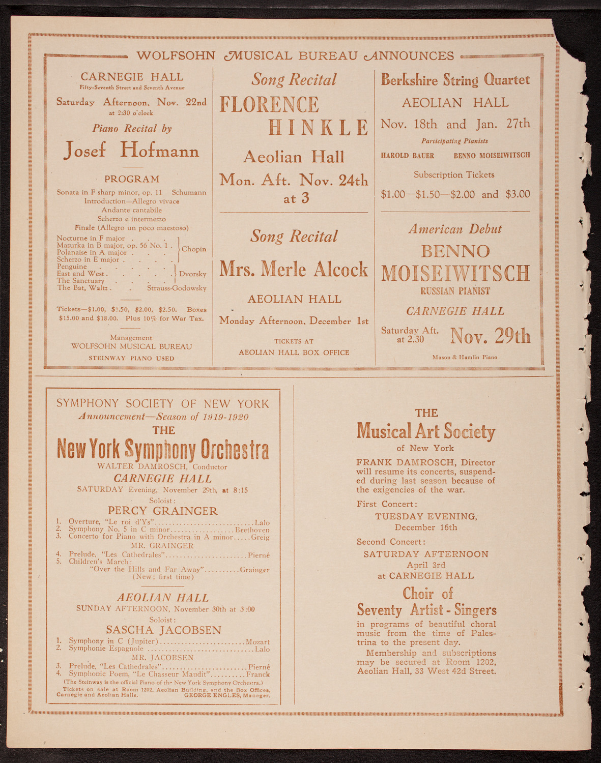 Evening Mail Save-A-Home Fund Concert: New York Philharmonic, November 19, 1919, program page 8