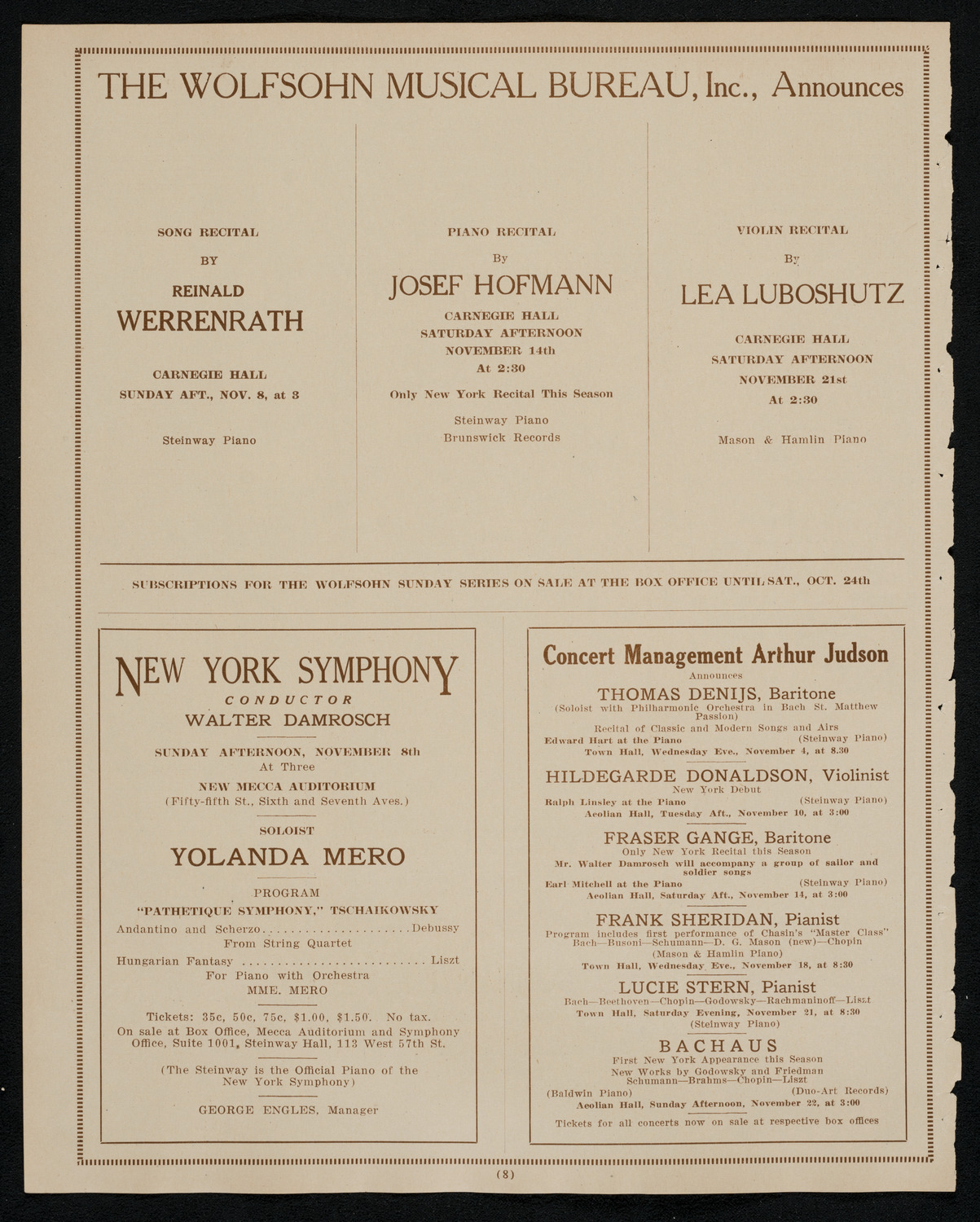 Tito Schipa, Tenor, November 1, 1925, program page 8