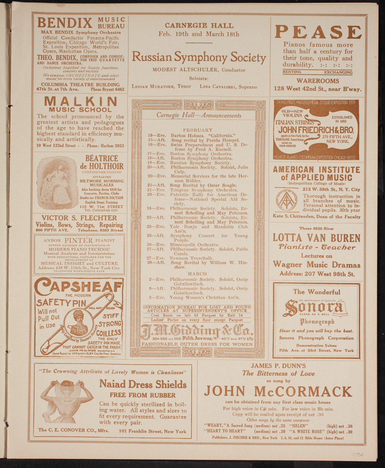 John McCormack, Tenor, February 13, 1916, program page 3