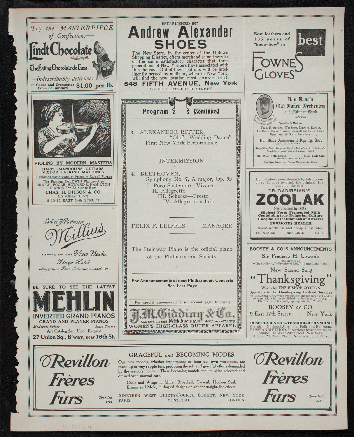 New York Philharmonic, November 15, 1912, program page 7