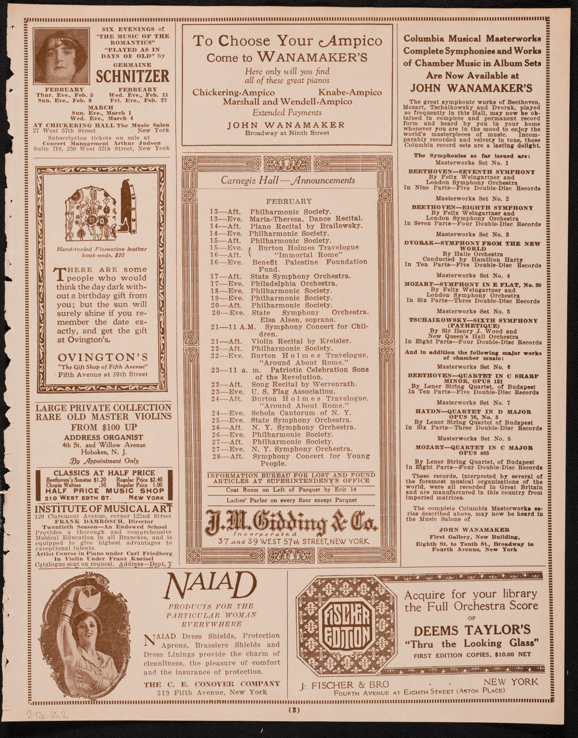 New York Philharmonic, February 12, 1925, program page 3