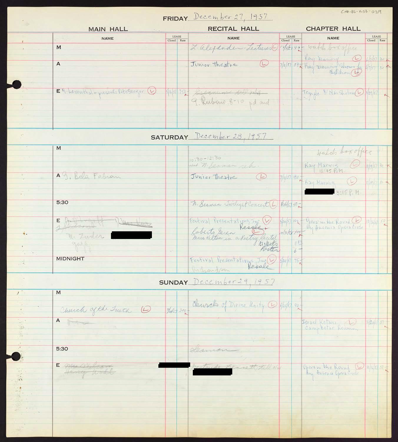 Carnegie Hall Booking Ledger, volume 3, page 29