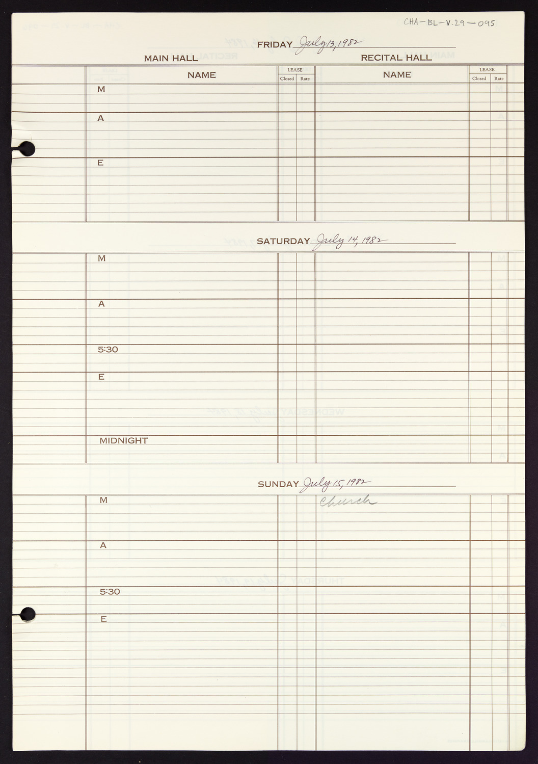 Carnegie Hall Booking Ledger, volume 29, page 95