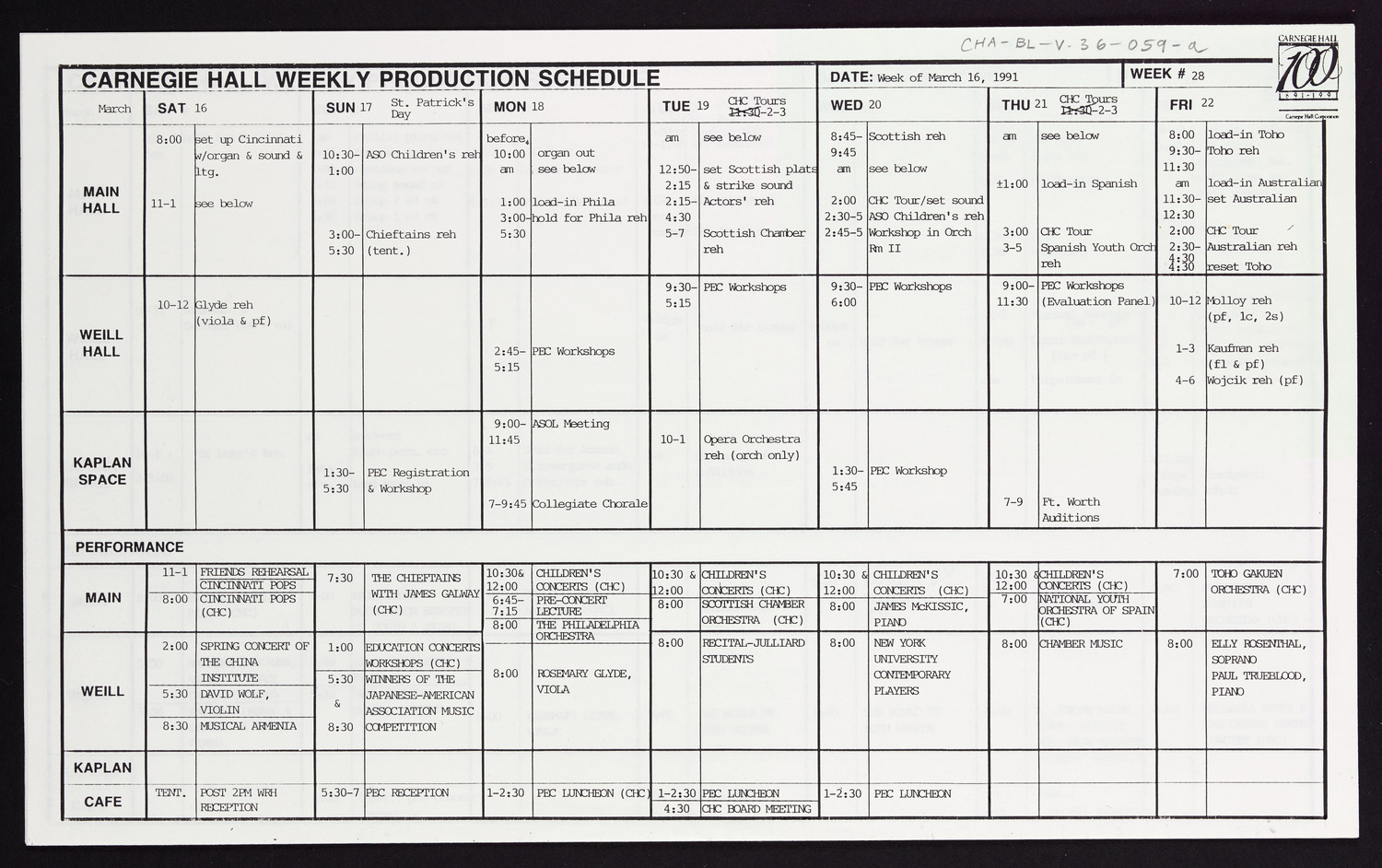 Carnegie Hall Booking Ledger, volume 36, page 59a