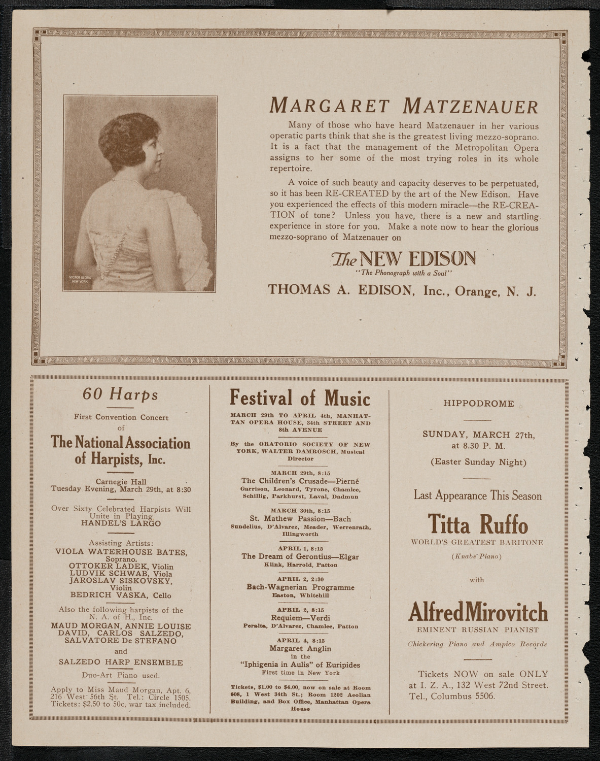 La Scala Orchestra, March 18, 1921, program page 2