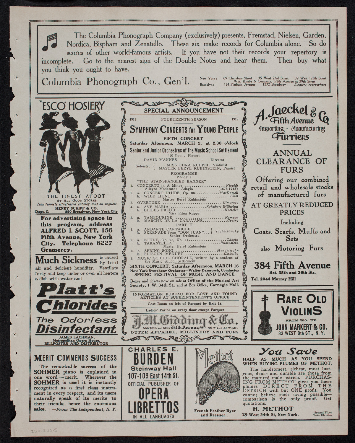 Jan Kubelik, Violin, and Wilhelm Backhaus, Piano, February 25, 1912, program page 9