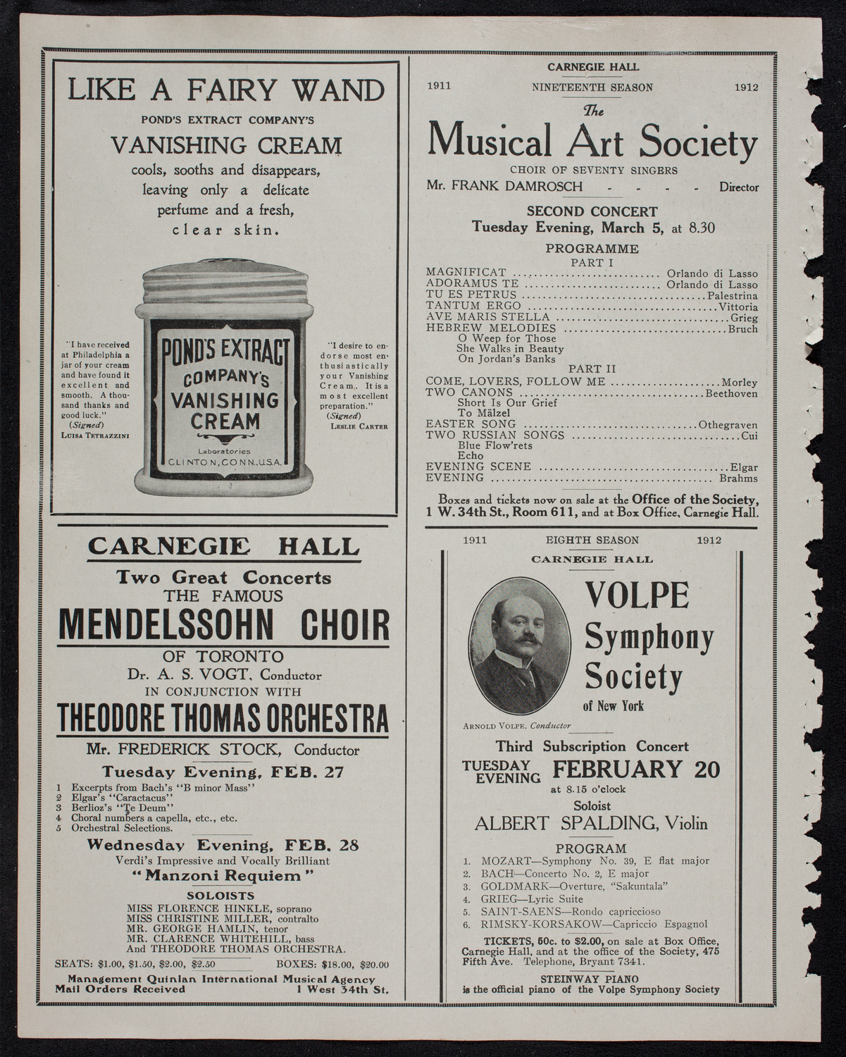 Cantor Sirota with Choir of Fifty, February 14, 1912, program page 8