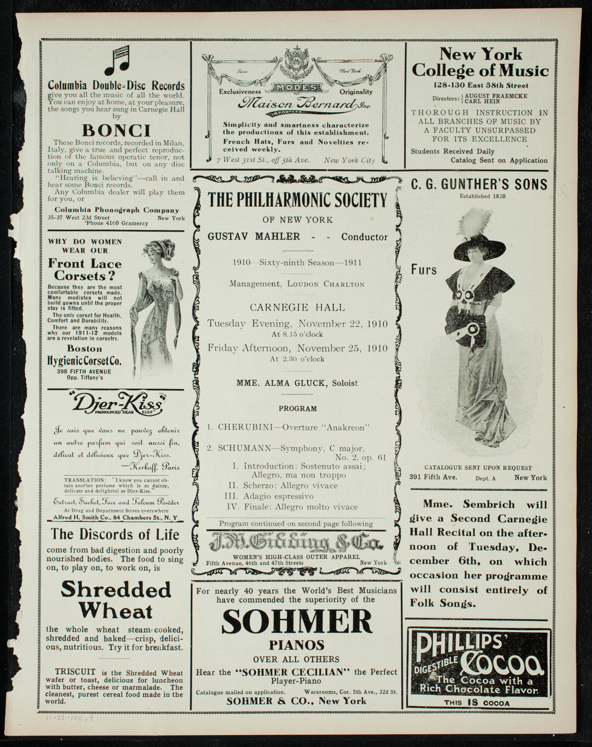 New York Philharmonic, November 22, 1910, program page 5