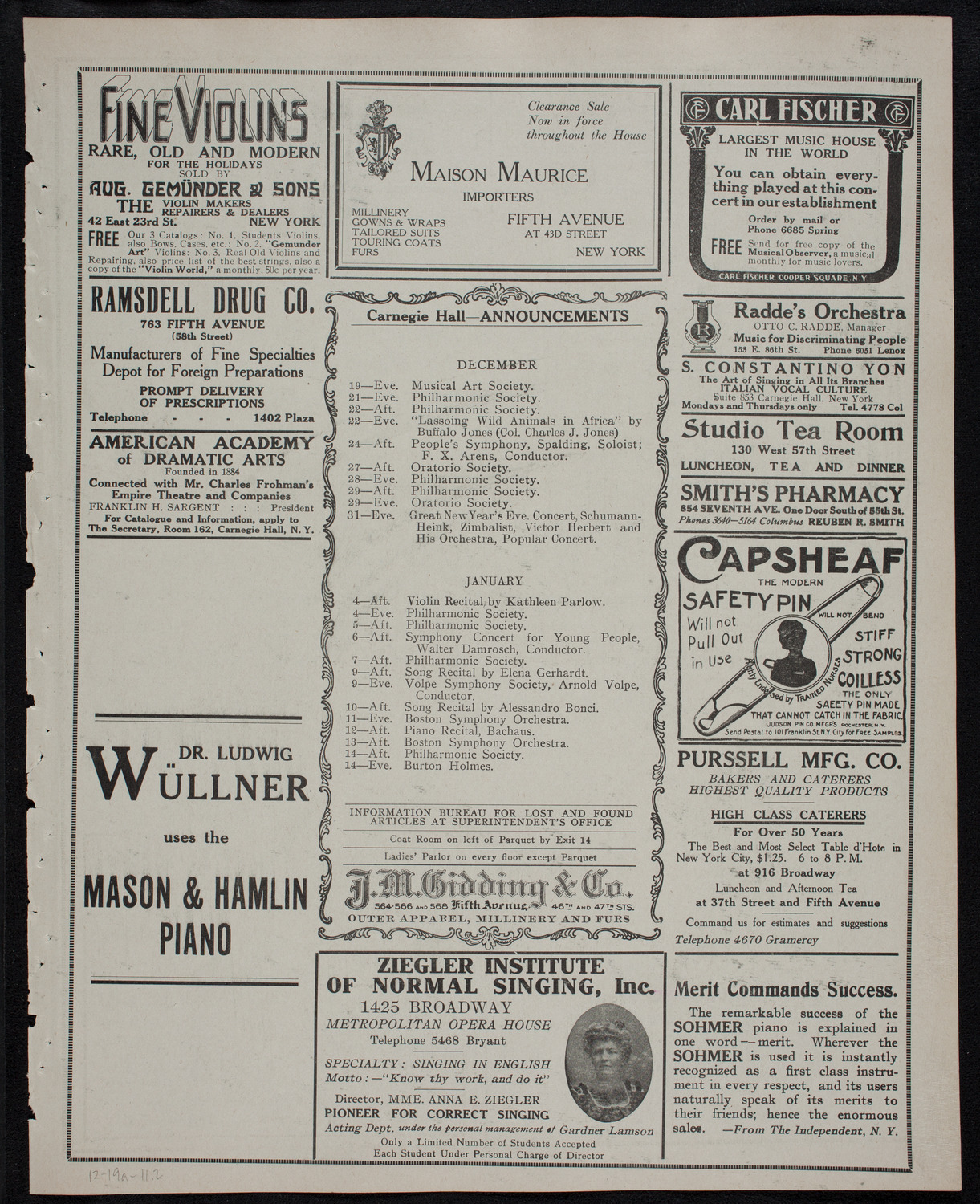 Ludwig Wüllner, December 19, 1911, program page 3