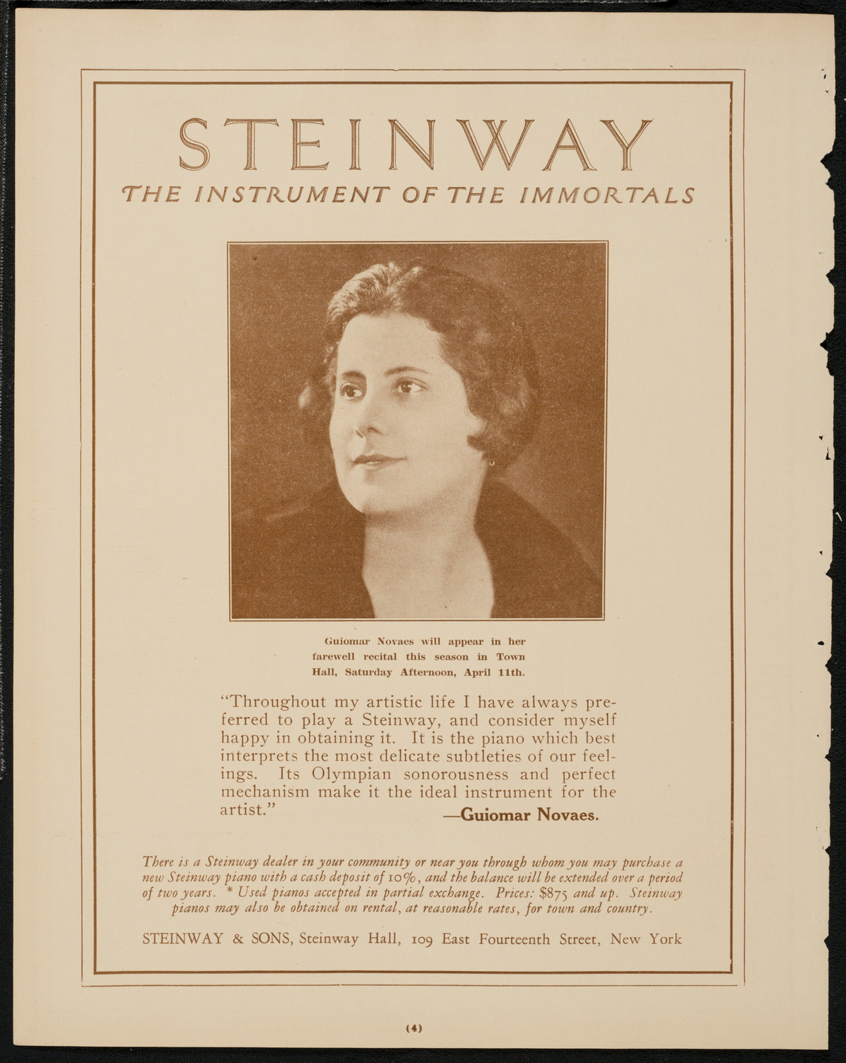 John McCormack, Tenor, April 5, 1925, program page 4