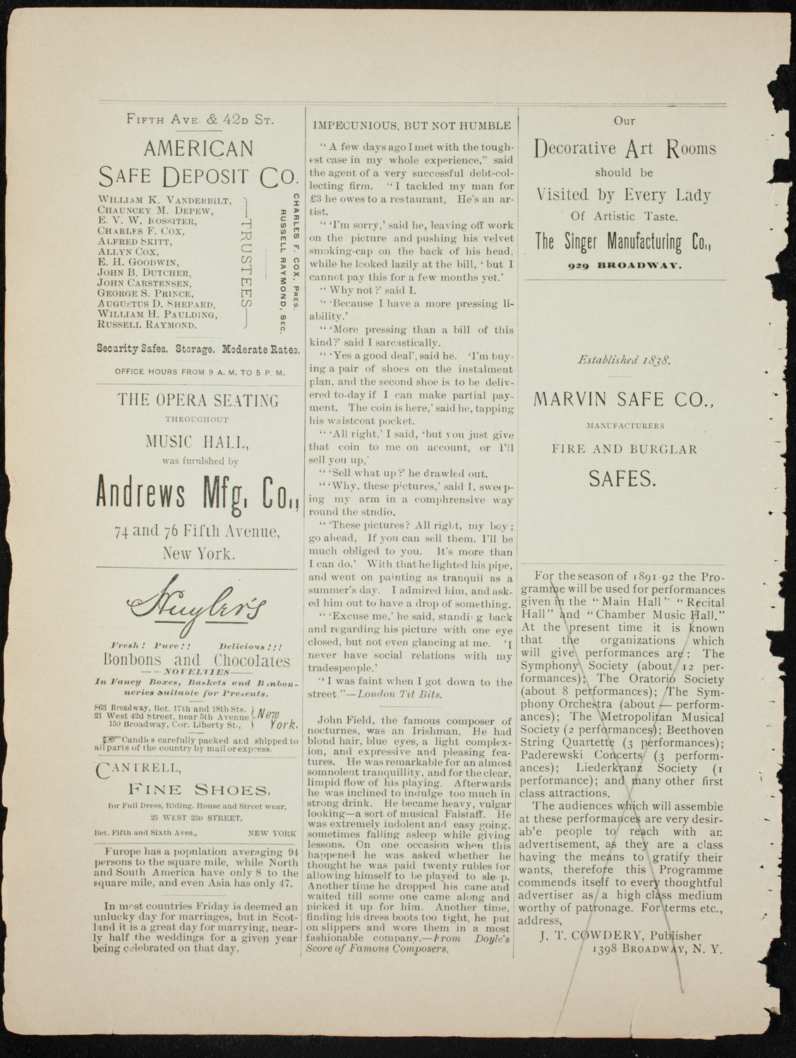 Beethoven String Quartette, November 19, 1891, program page 4