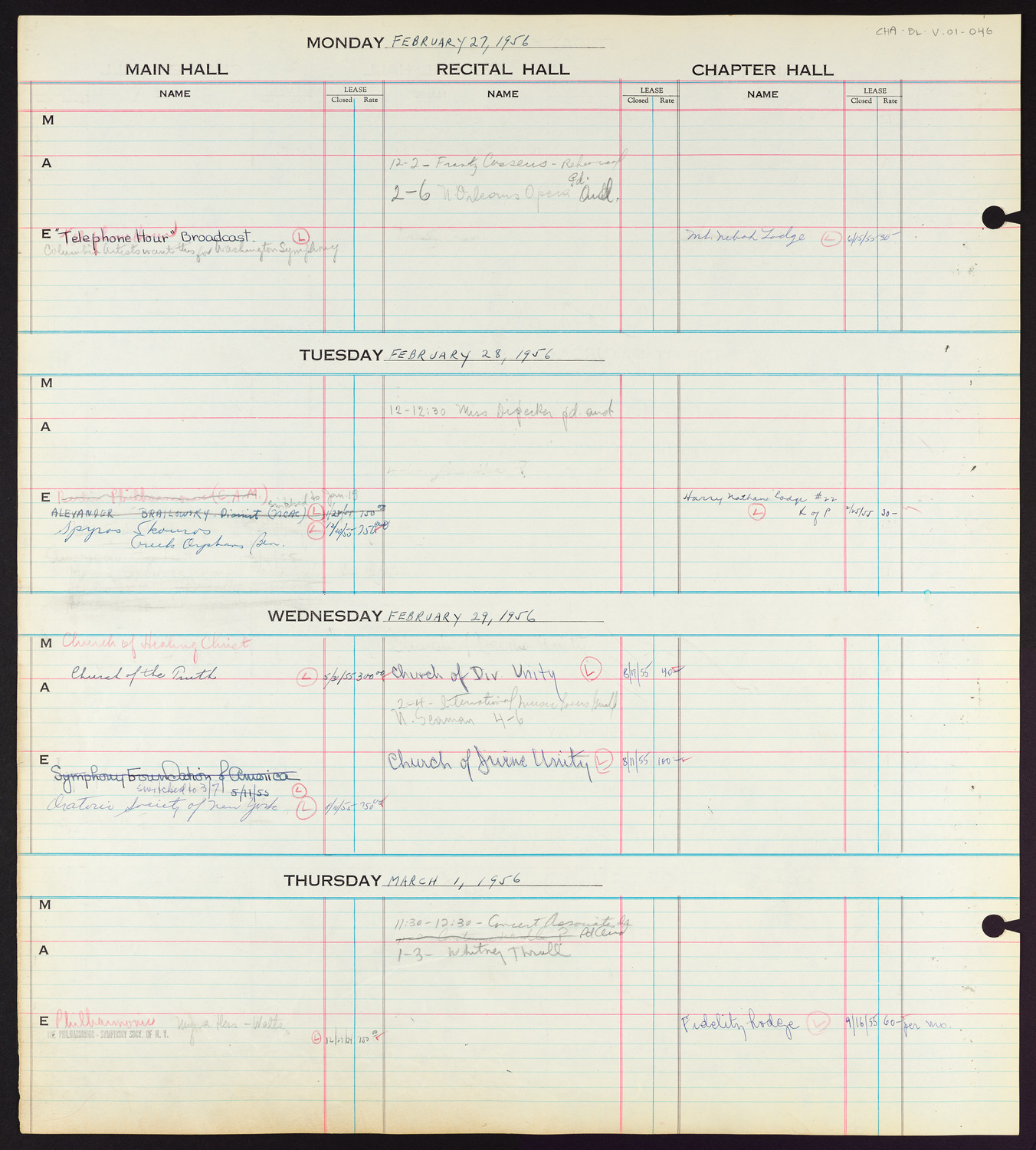 Carnegie Hall Booking Ledger, volume 1, page 46