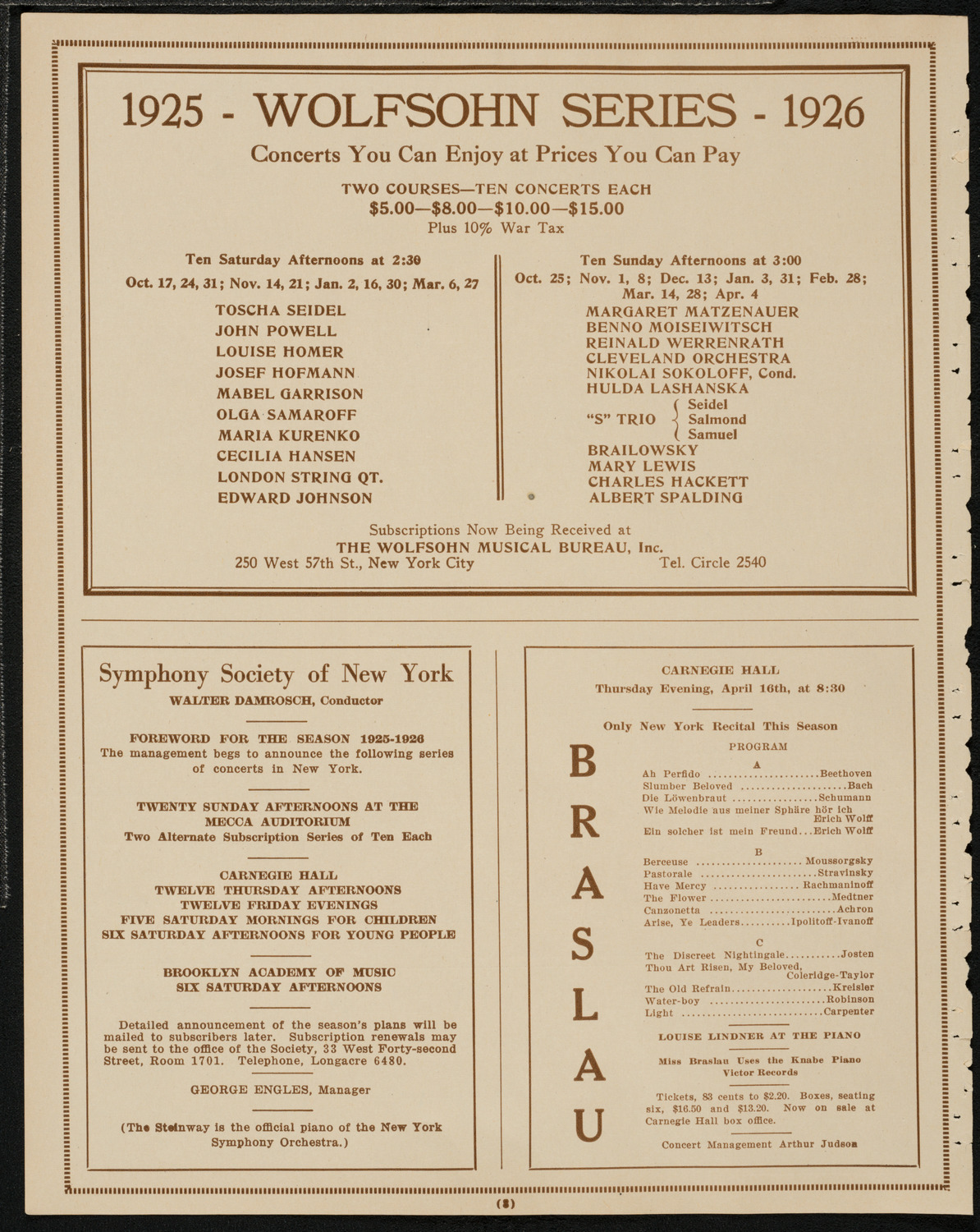 Testimonial Concert in Honor of Zavel Zilberts, April 12, 1925, program page 8