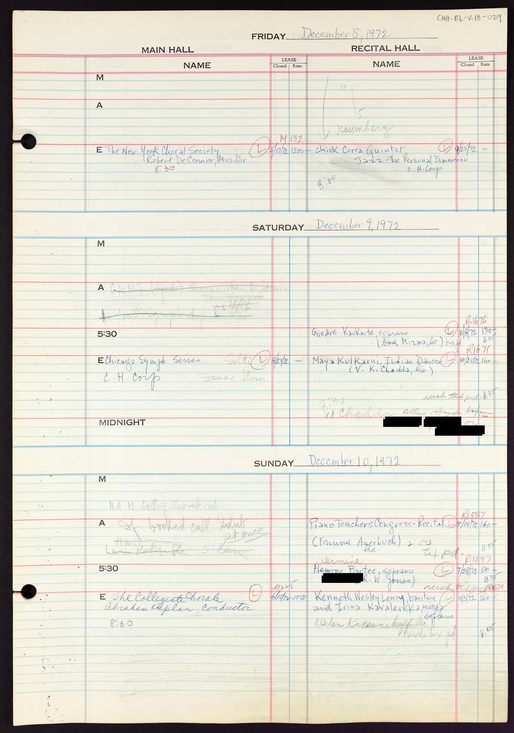 Carnegie Hall Booking Ledger, volume 18, page 29