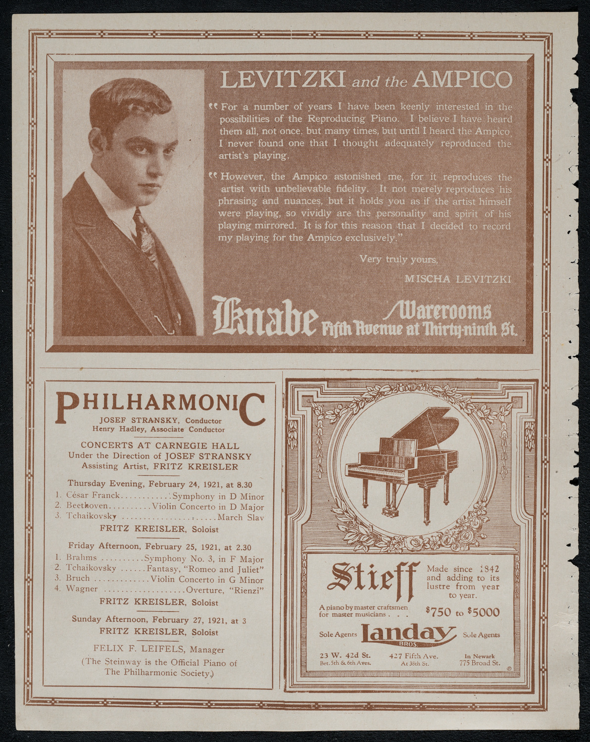Benno Moiseiwitsch, Piano, February 22, 1921, program page 12
