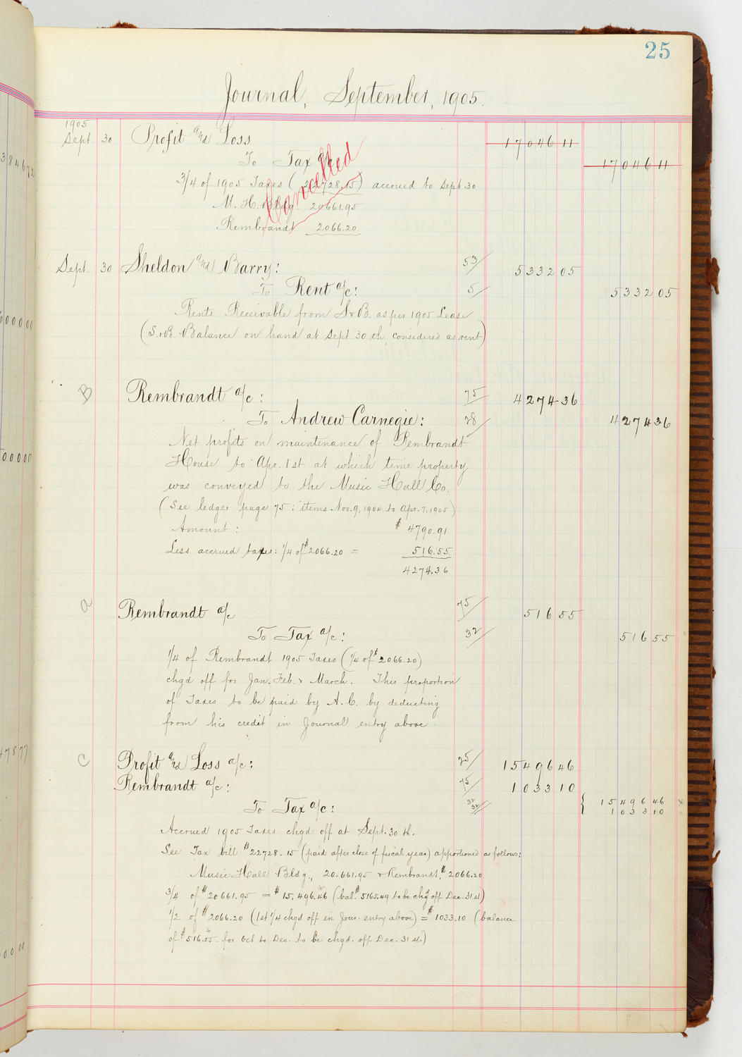 Music Hall Accounting Ledger Journal, volume 7, page 25