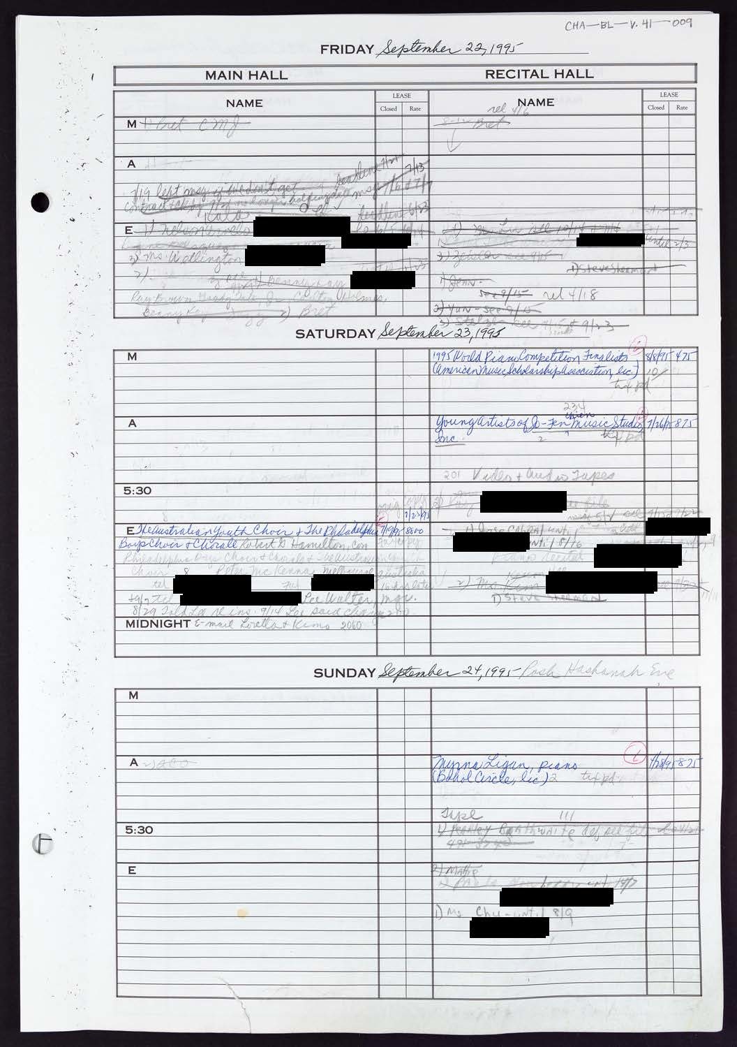 Carnegie Hall Booking Ledger, volume 41, page 9