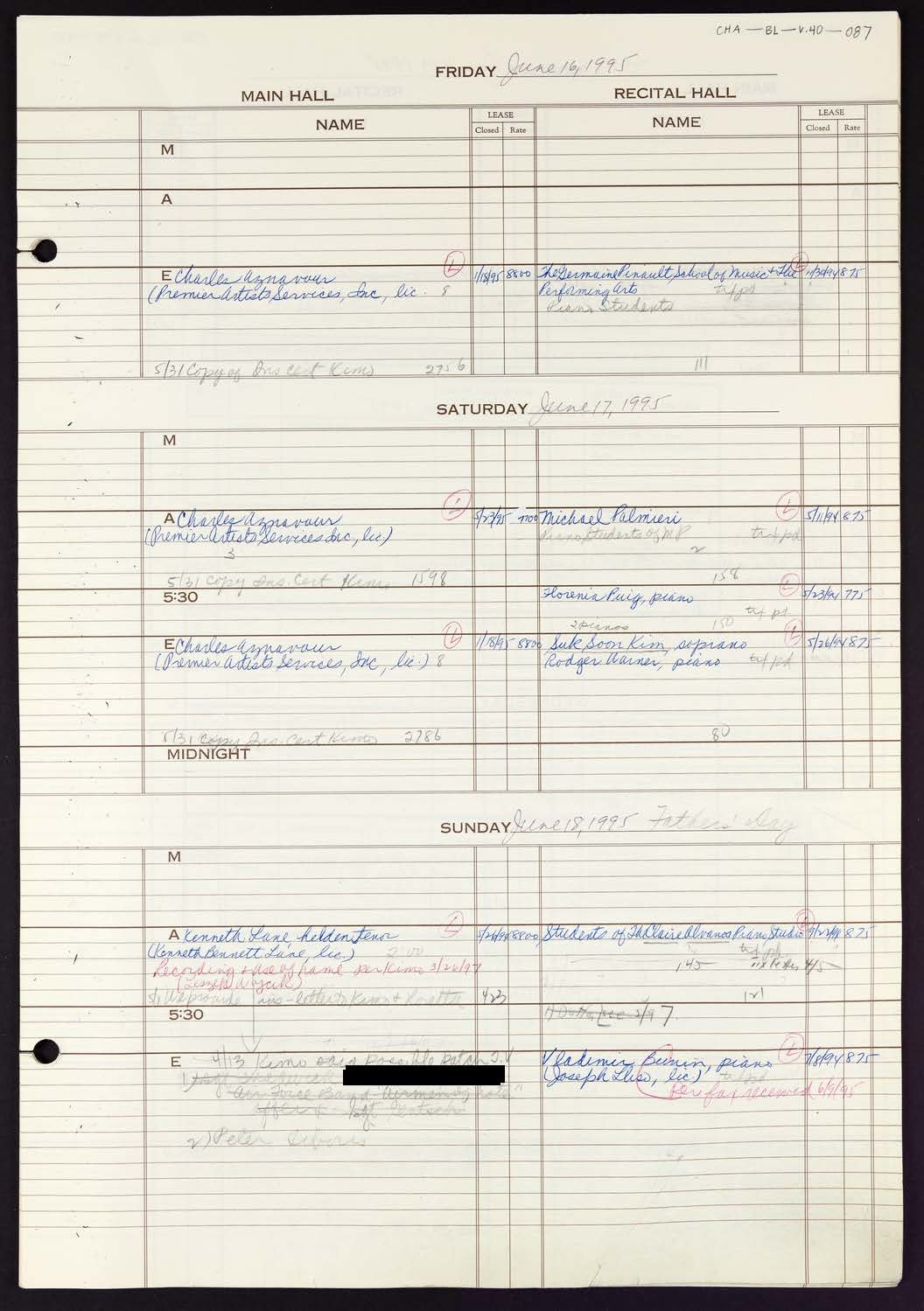 Carnegie Hall Booking Ledger, volume 40, page 87