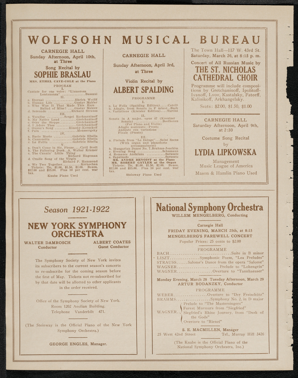 New York Philharmonic, March 24, 1921, program page 8