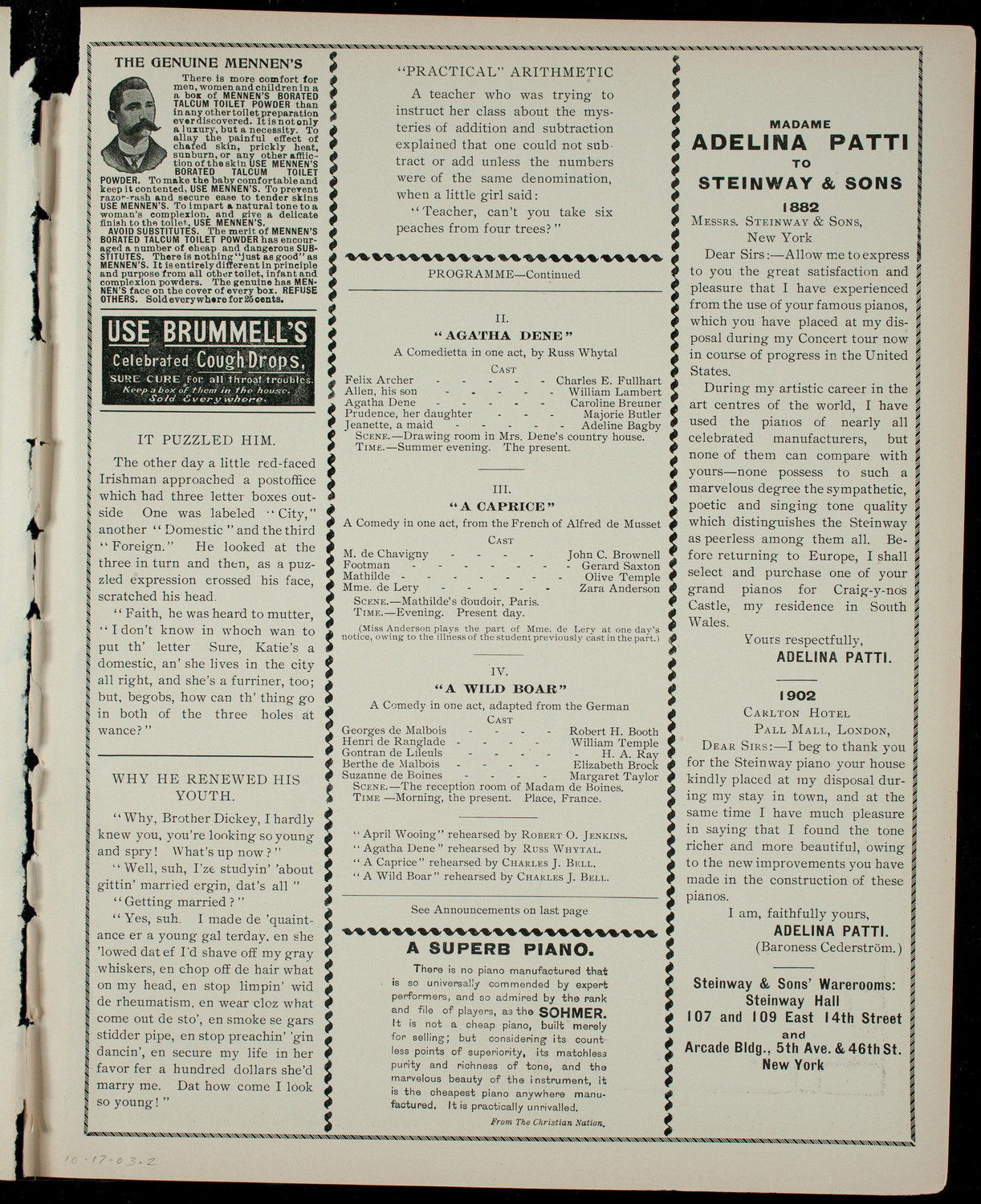 Academy Stock Company of the American Academy of Dramatic Arts and Empire Theatre Dramatic School, October 17, 1903, program page 3