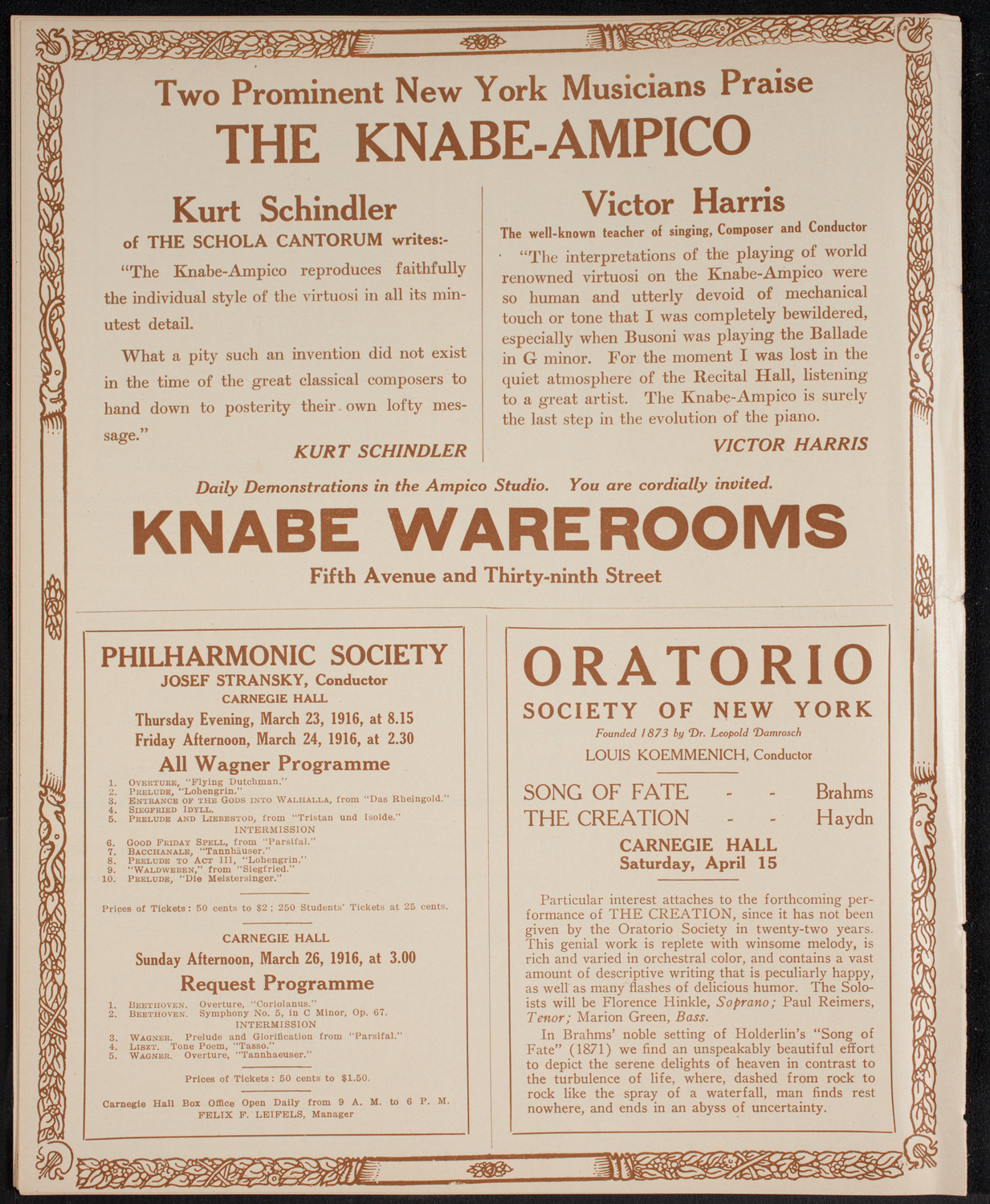 John McCormack, Tenor, March 19, 1916, program page 12