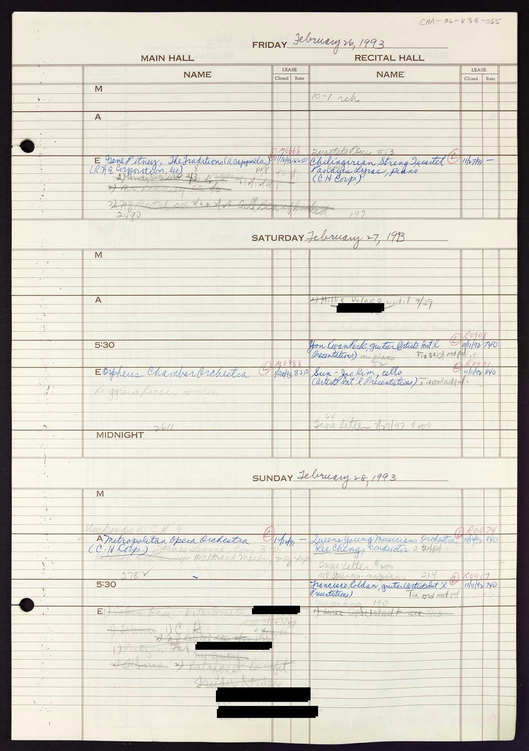 Carnegie Hall Booking Ledger, volume 38, page 55