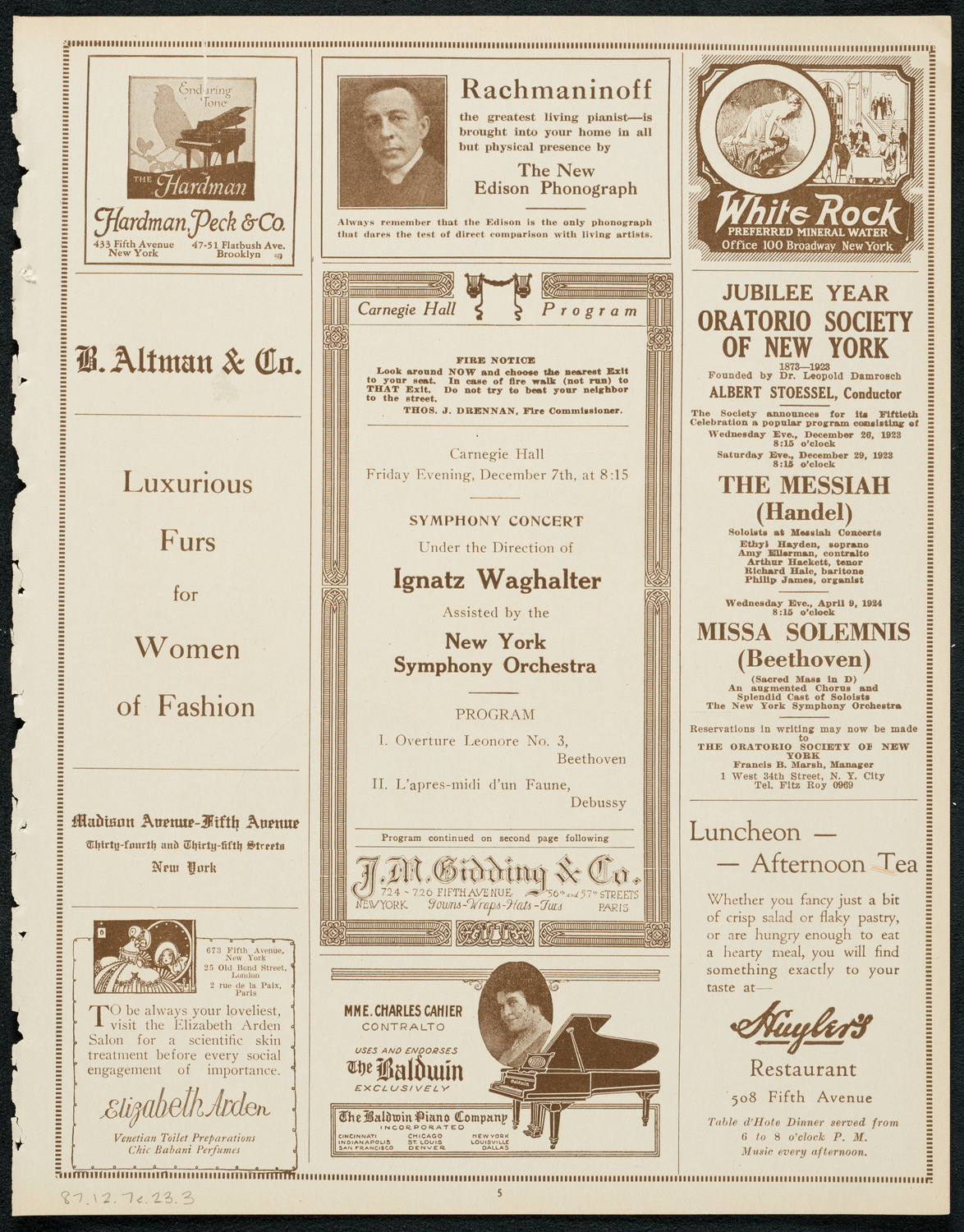 Ignatz Waghalter with the New York Symphony Orchestra, December 7, 1923, program page 5